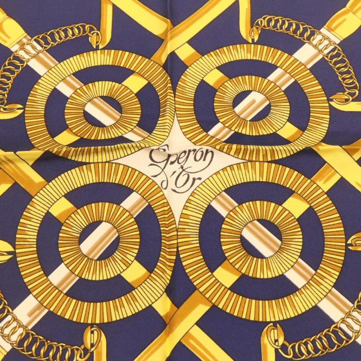 Hermès HERMES Carre90 Scarf """"""""EPERON D'OR"""""""" Silk Blue Auth am373b DXBS0726