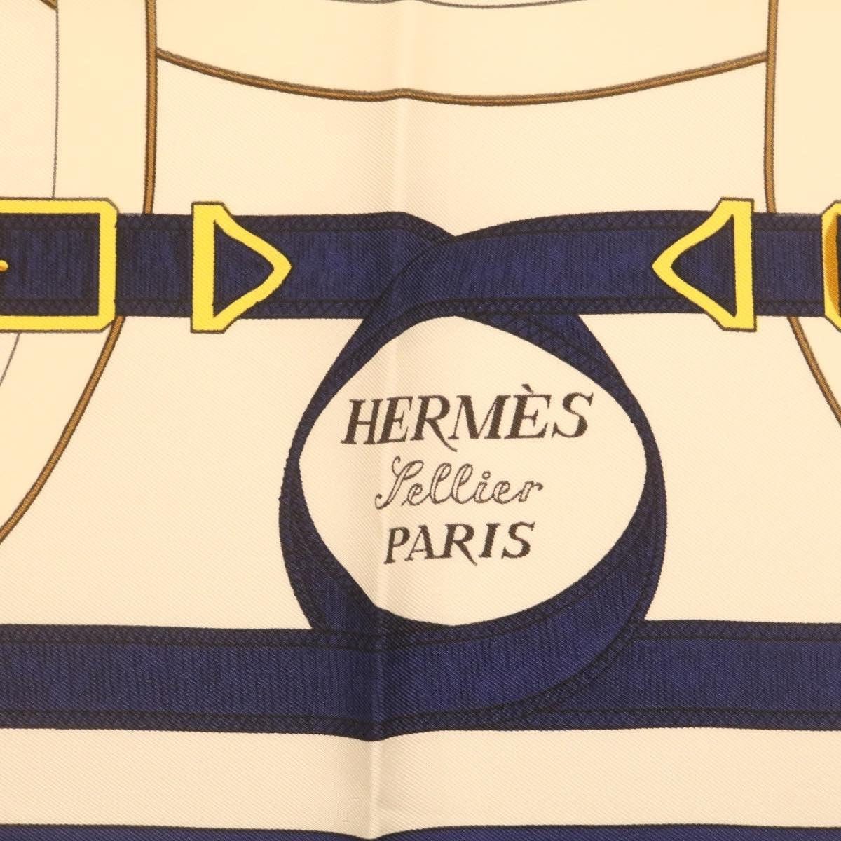 Hermès HERMES Carre90 Scarf """"""""EPERON D'OR"""""""" Silk Blue Auth am373b DXBS0726