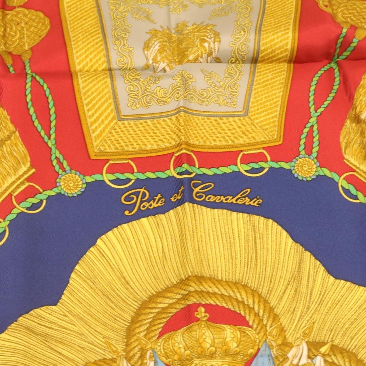 Hermès HERMES Carre90 Scarf """"""""Porte et Cavalerie"""""""" Silk Blue Auth am374b DXBS0725