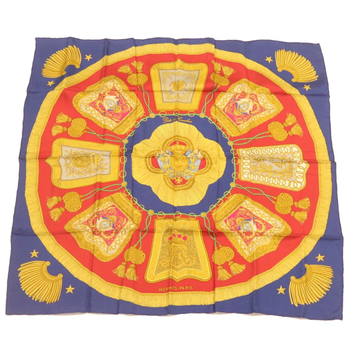 Hermès HERMES Carre90 Scarf """"""""Porte et Cavalerie"""""""" Silk Blue Auth am374b DXBS0725