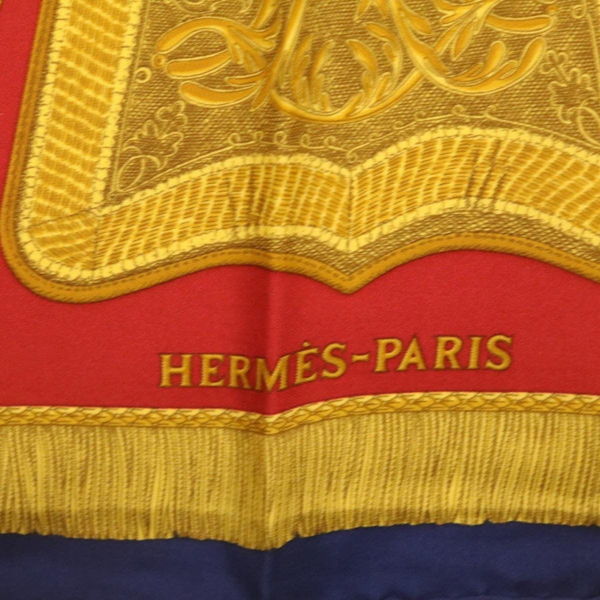 Hermès HERMES Carre90 Scarf """"""""Porte et Cavalerie"""""""" Silk Blue Auth am374b DXBS0725