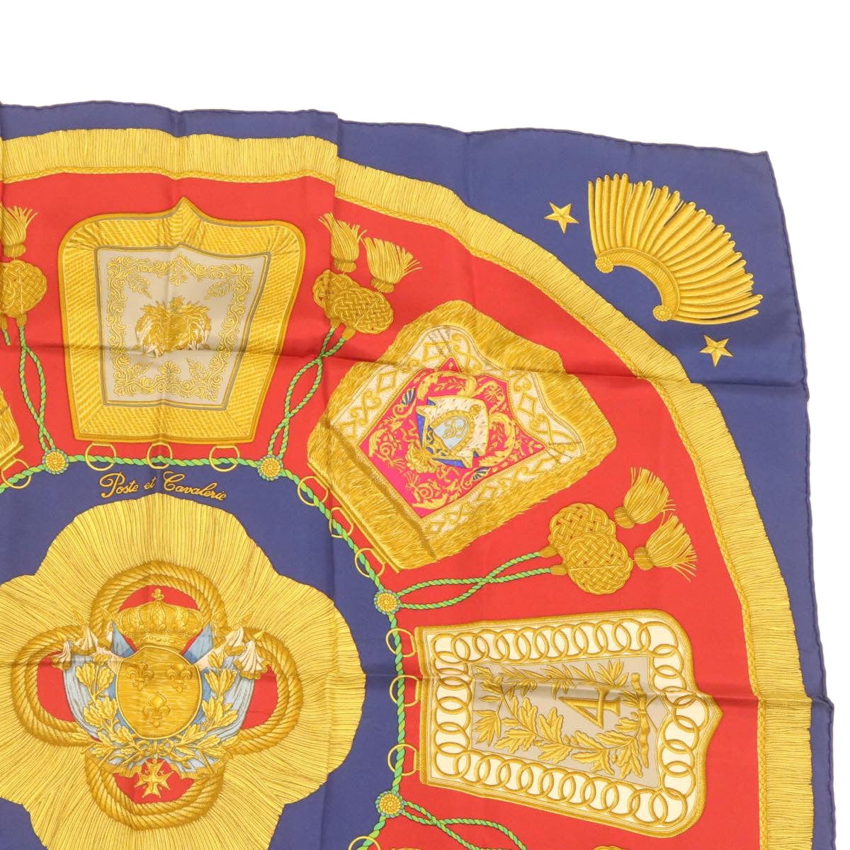 Hermès HERMES Carre90 Scarf """"""""Porte et Cavalerie"""""""" Silk Blue Auth am374b DXBS0725