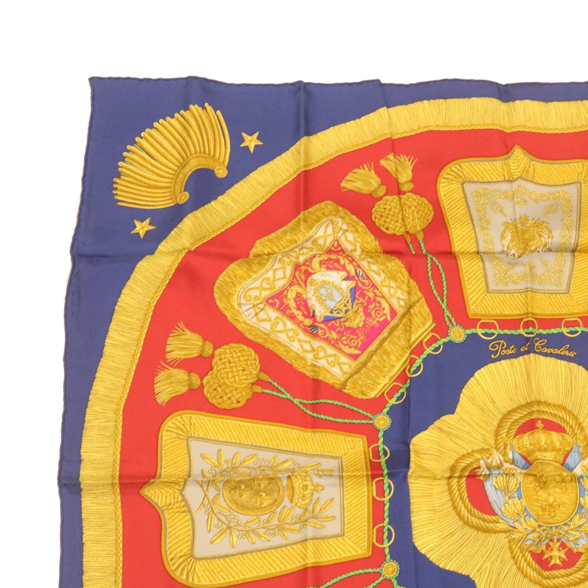 Hermès HERMES Carre90 Scarf """"""""Porte et Cavalerie"""""""" Silk Blue Auth am374b DXBS0725