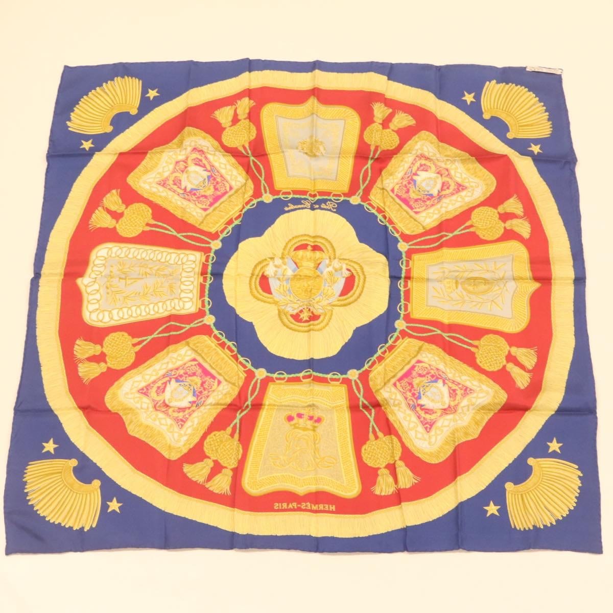 Hermès HERMES Carre90 Scarf """"""""Porte et Cavalerie"""""""" Silk Blue Auth am374b DXBS0725