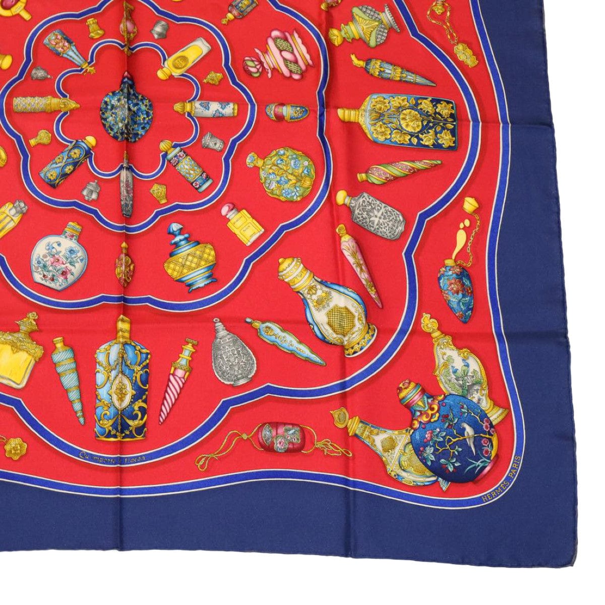 Hermès HERMES Carre90 Scarf """"""""Pourvu qu'on ait l'ivresse"""""""" Silk Red Blue Auth am2611g DXBS0724