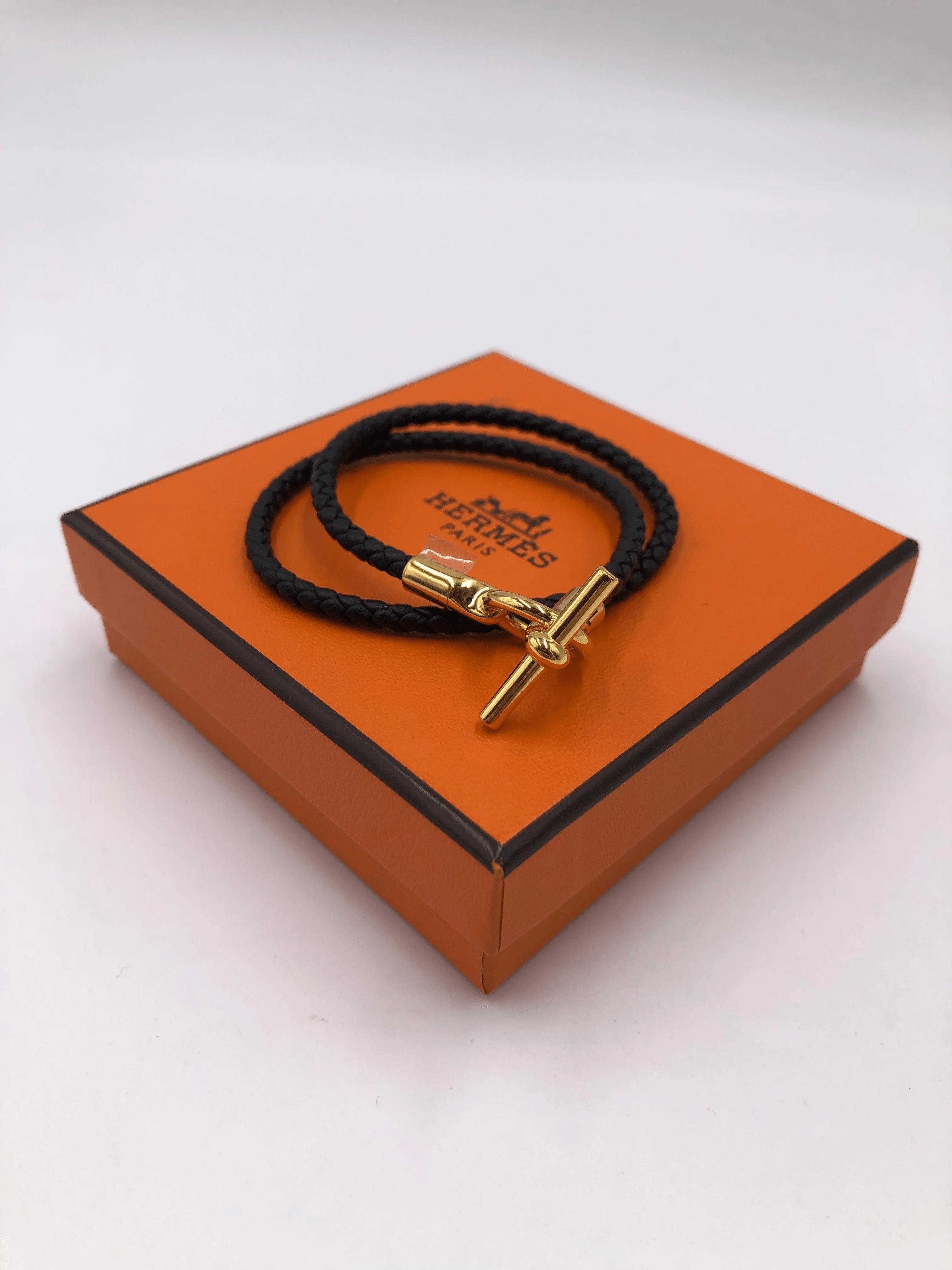 Hermes HERMÈS GLENAN DOUBLE TOUR BRACELET Black with Gold Hardware