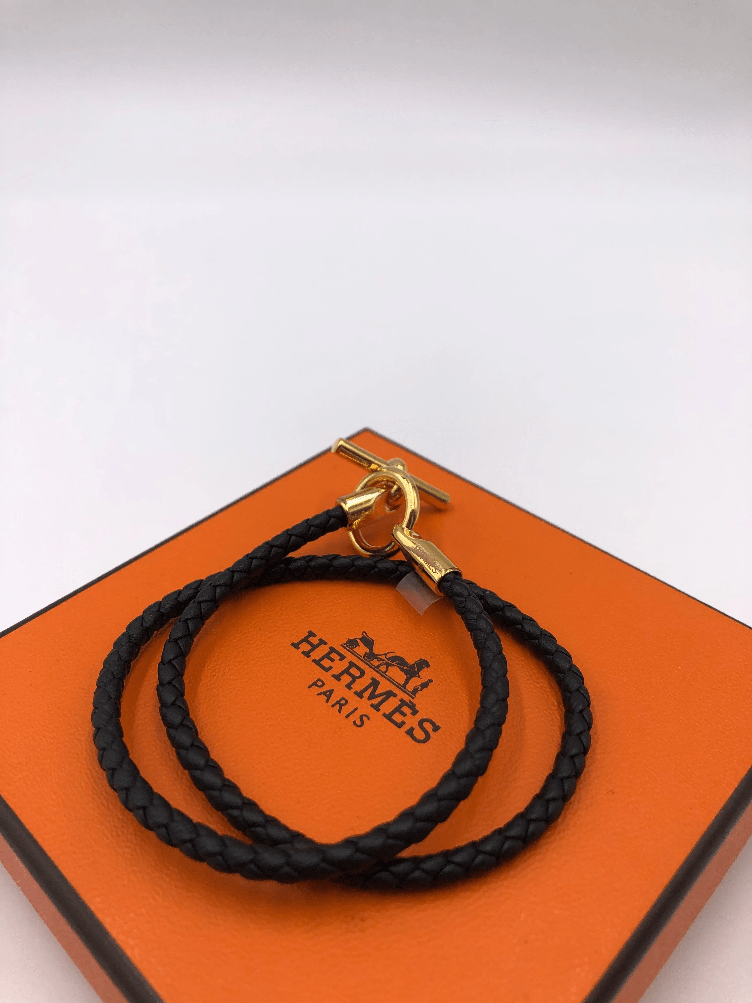 Hermes HERMÈS GLENAN DOUBLE TOUR BRACELET Black with Gold Hardware