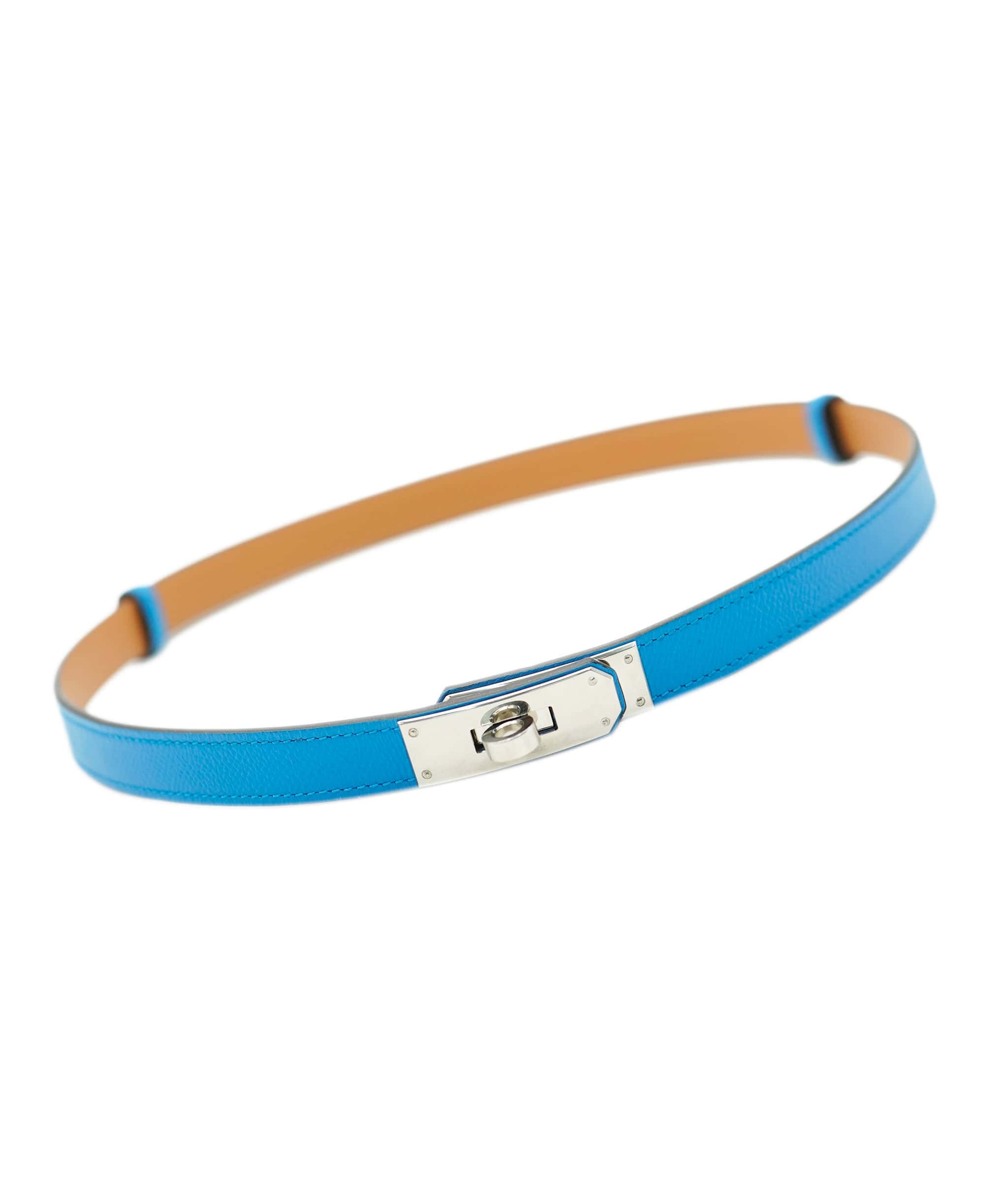 Hermès Hermes Kelly Belt Blue Zanzibar With Silver Hardware ALL0776