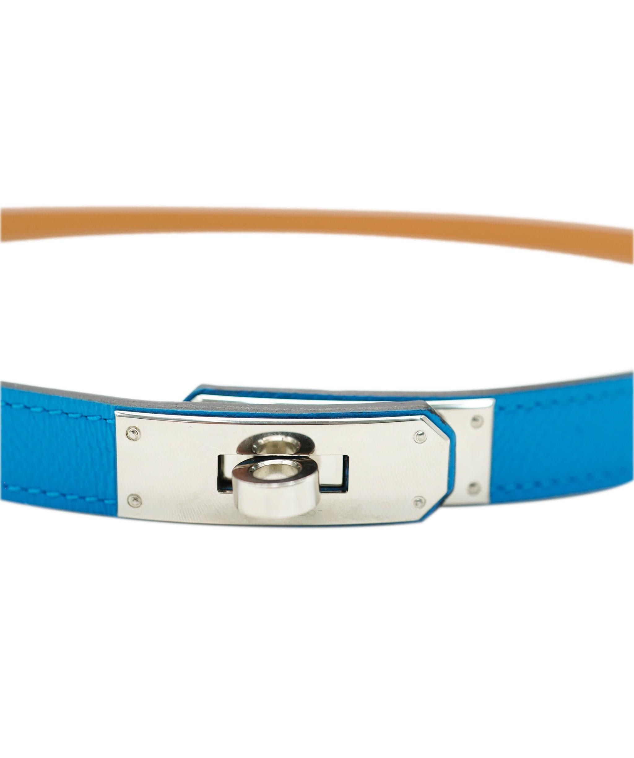 Hermès Hermes Kelly Belt Blue Zanzibar With Silver Hardware ALL0776