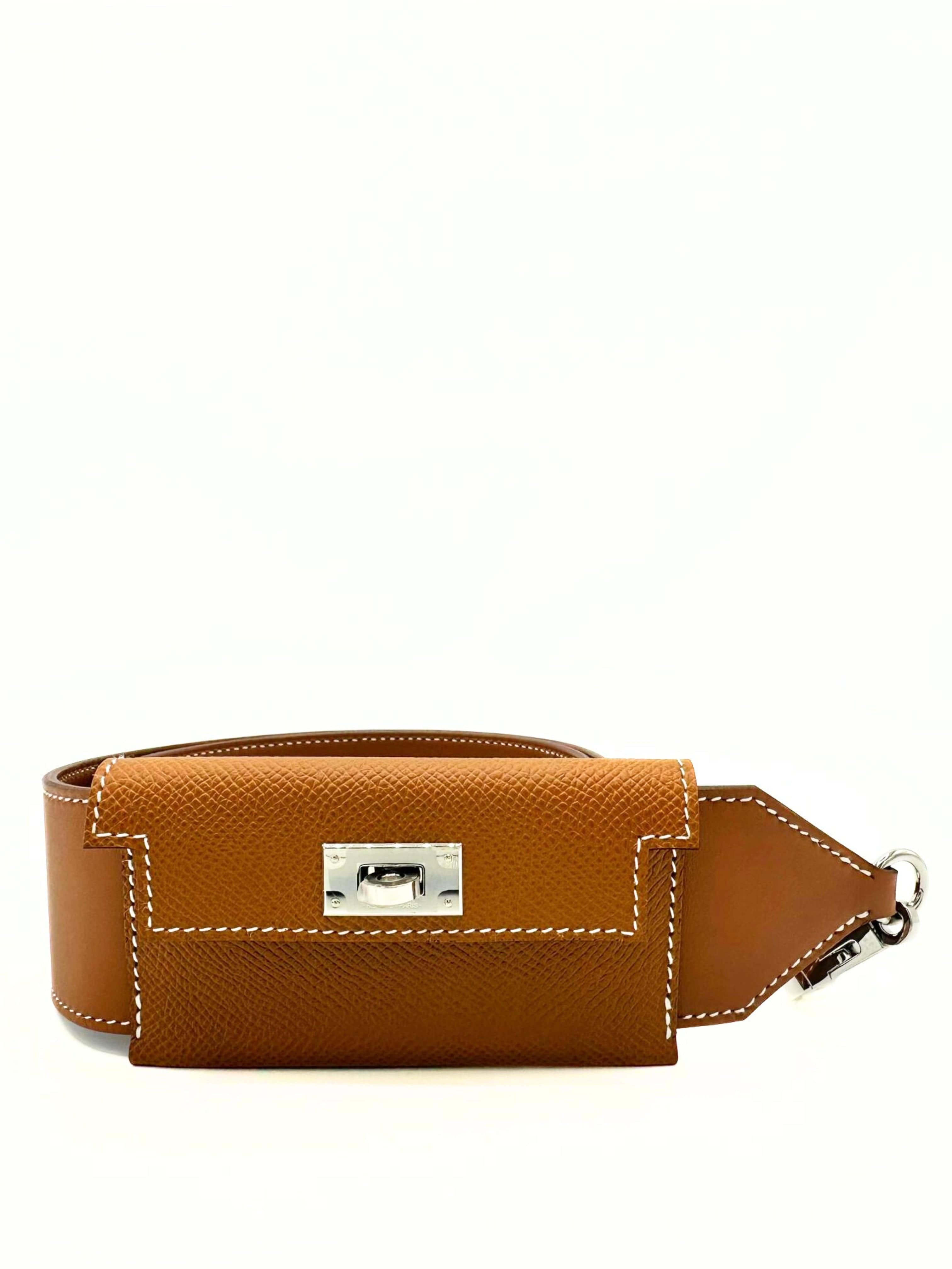 Hermès HERMÈS KELLY POCKET STRAP 105cm GOLD Epsom and Swift Leather with Palladium Hardware