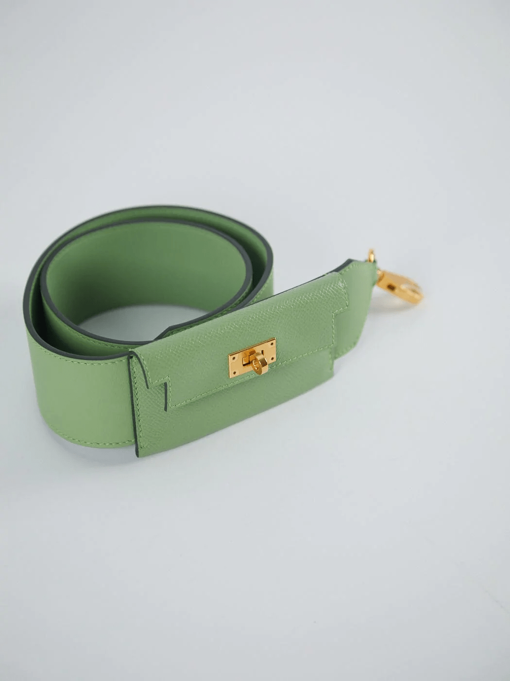 Hermes HERMÈS KELLY POCKET STRAP 85CM VERT CRIQUET Epsom and Swift Leather With Gold Hardware