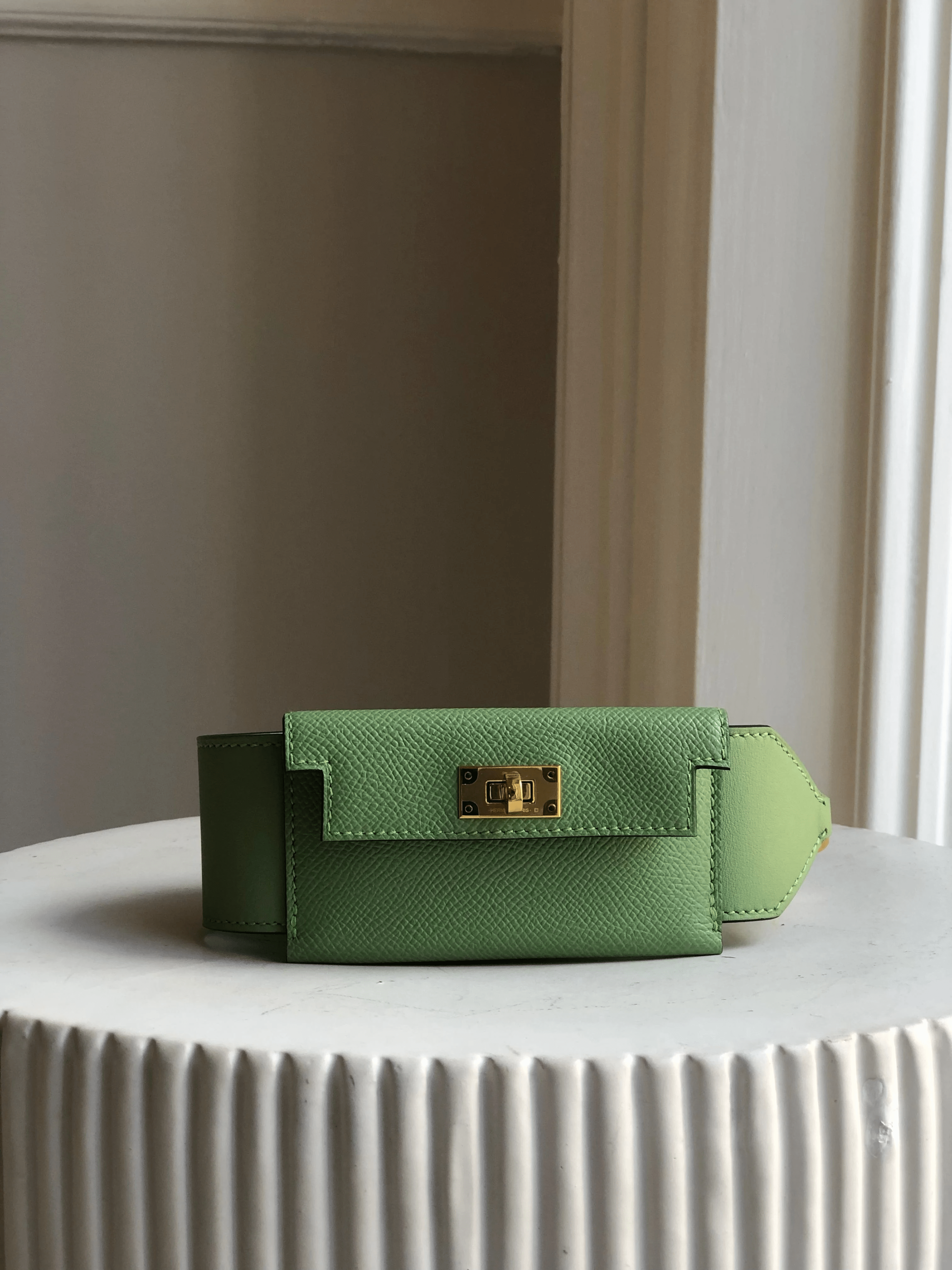 Hermes HERMÈS KELLY POCKET STRAP 85CM VERT CRIQUET Epsom and Swift Leather With Gold Hardware