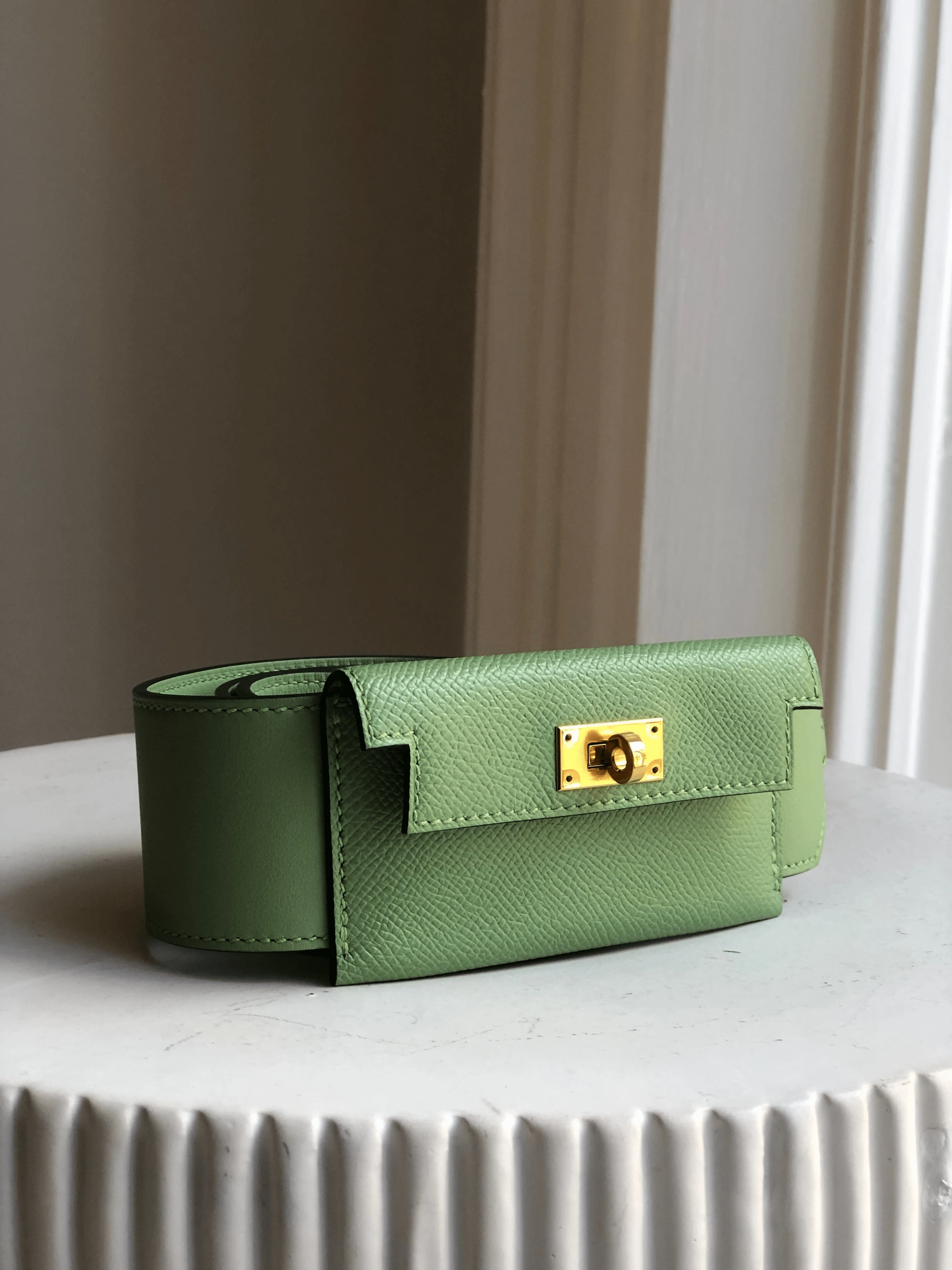 Hermes HERMÈS KELLY POCKET STRAP 85CM VERT CRIQUET Epsom and Swift Leather With Gold Hardware