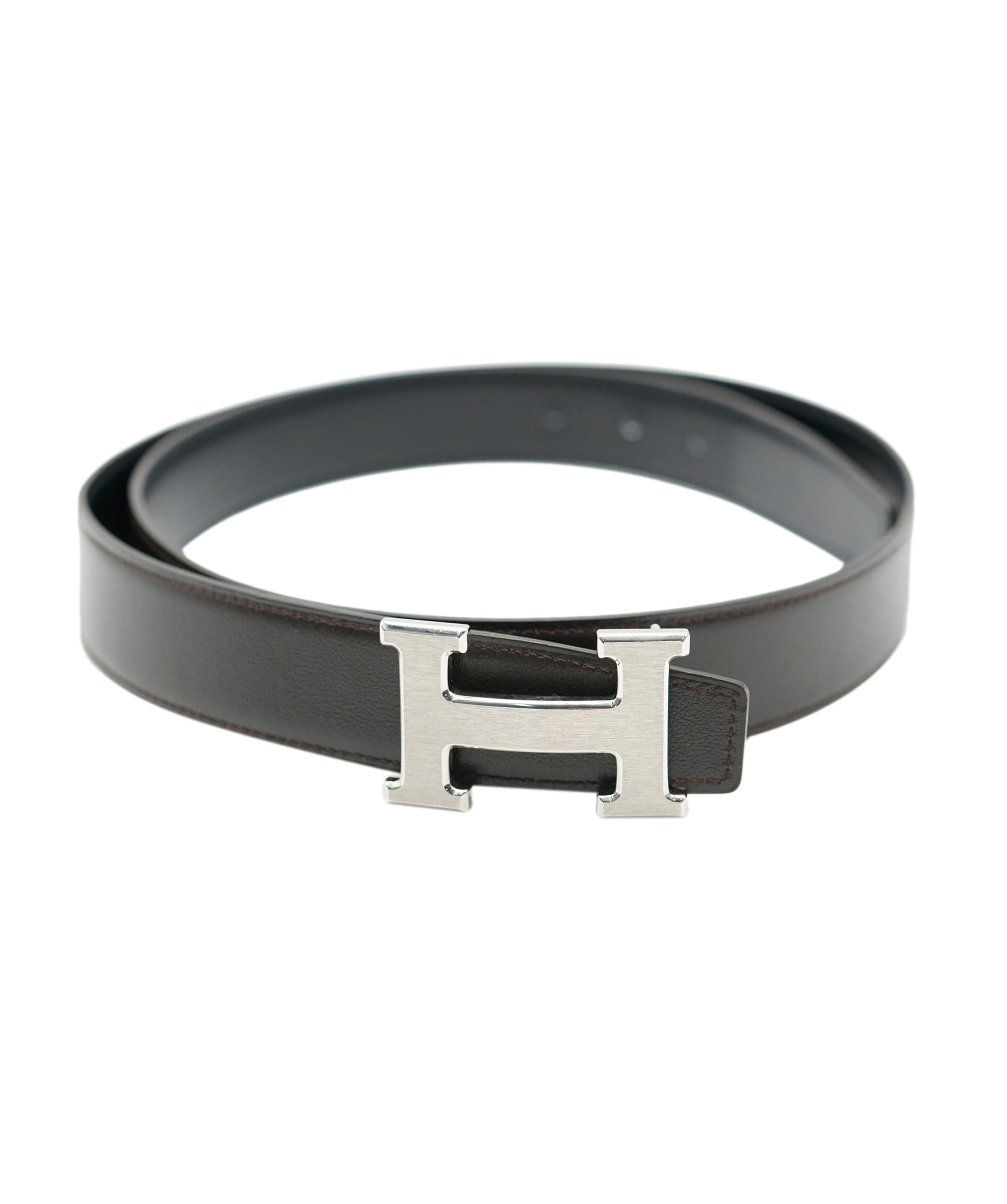 Hermès Hermes Black Grey Leather Belt ASC2375