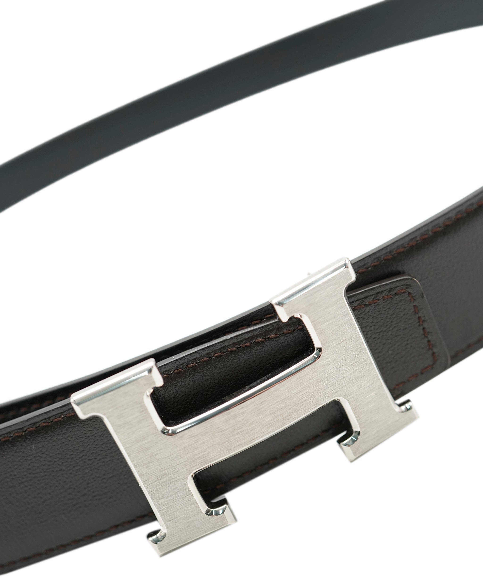 Hermès Hermes Black Grey Leather Belt ASC2375