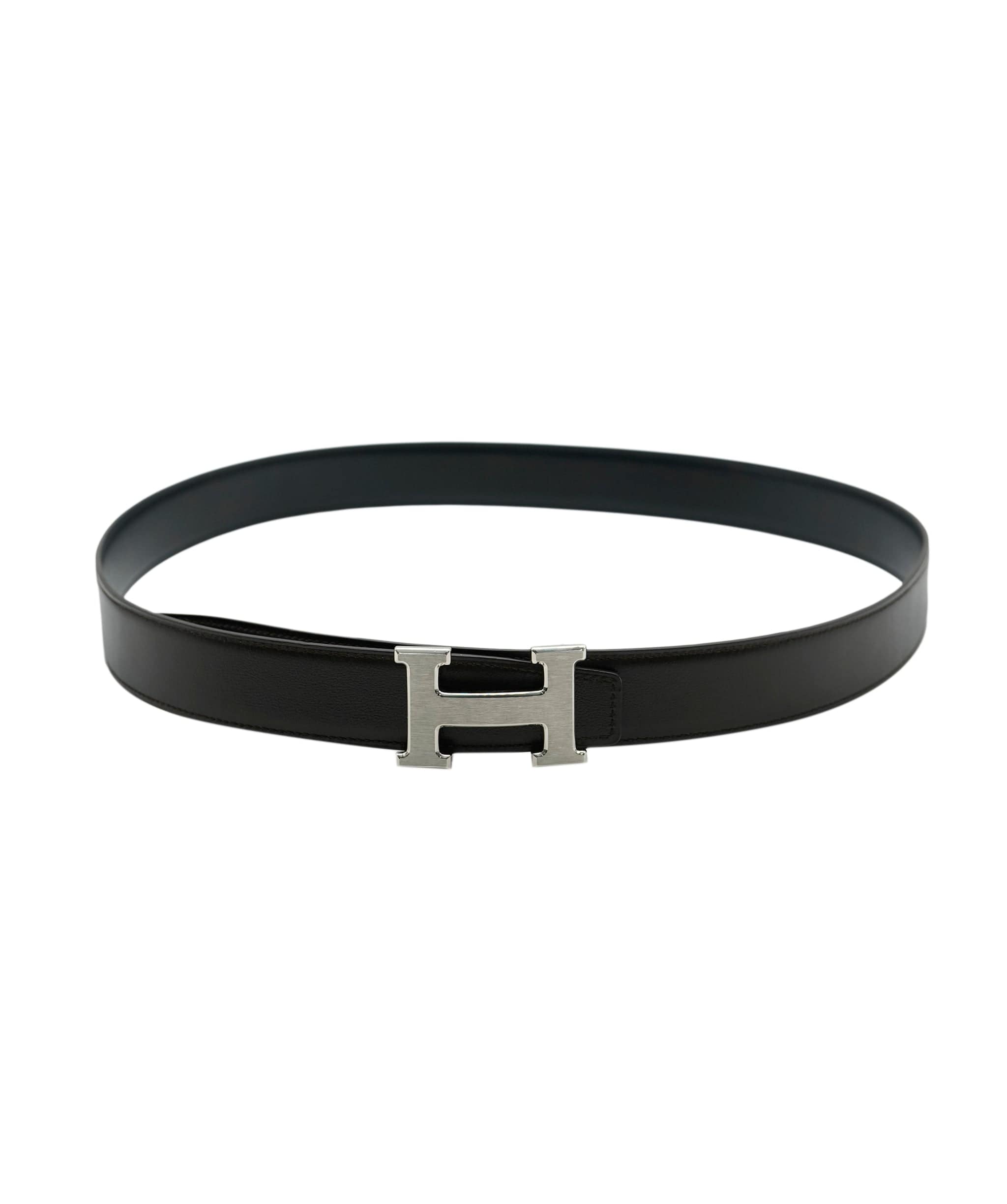 Hermès Hermes Black Grey Leather Belt ASC2375