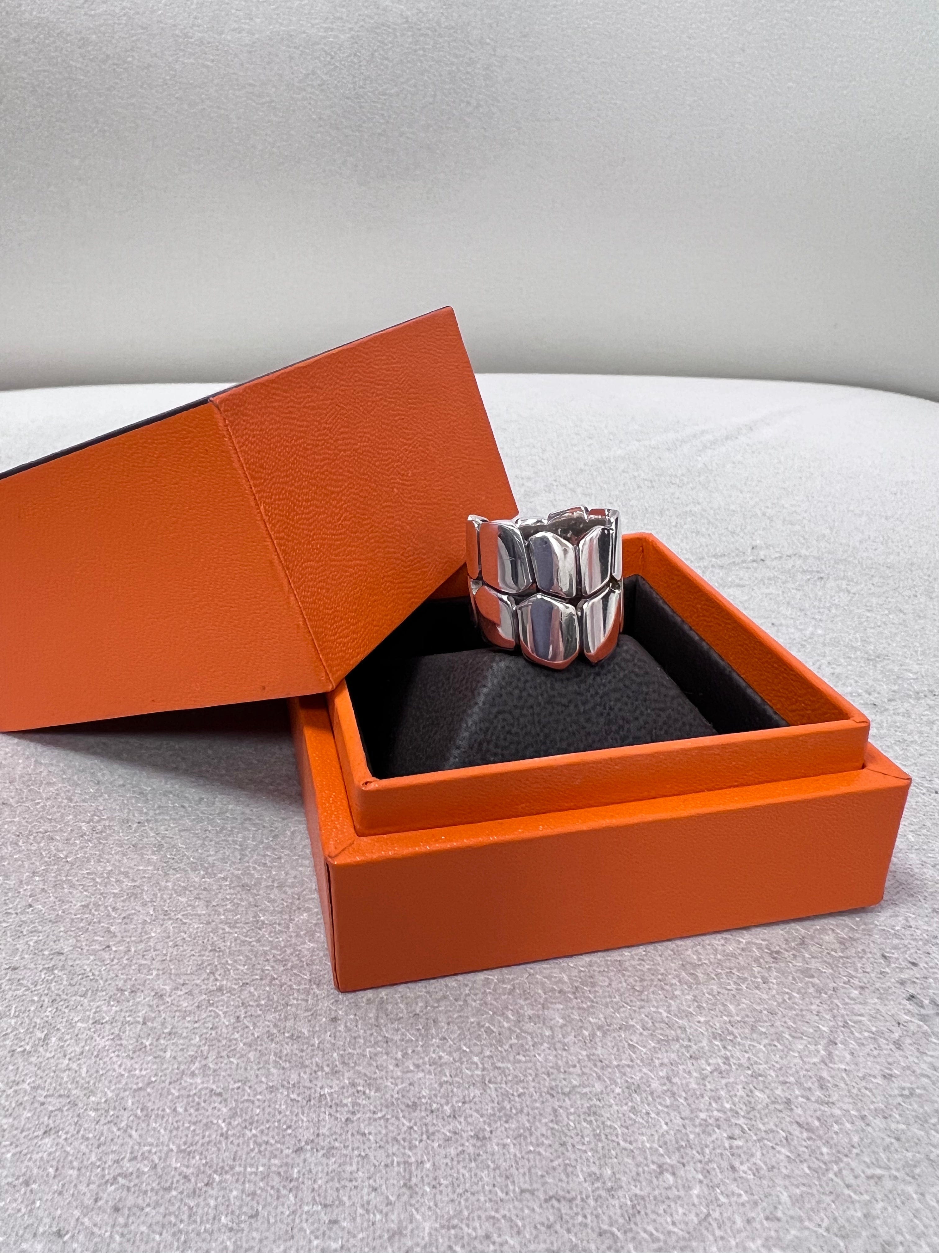 Hermès Hermes Niloticus Eclat Ring Silver PM #52 SYC1087