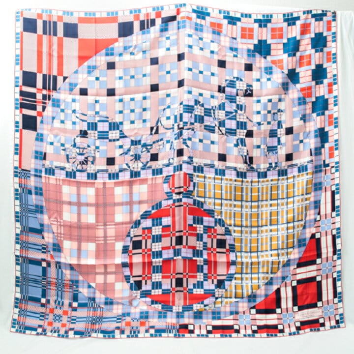 Hermès Hermes Scarf 140cm - Ex-Libris A Carreaux Blue / Red SKC1412