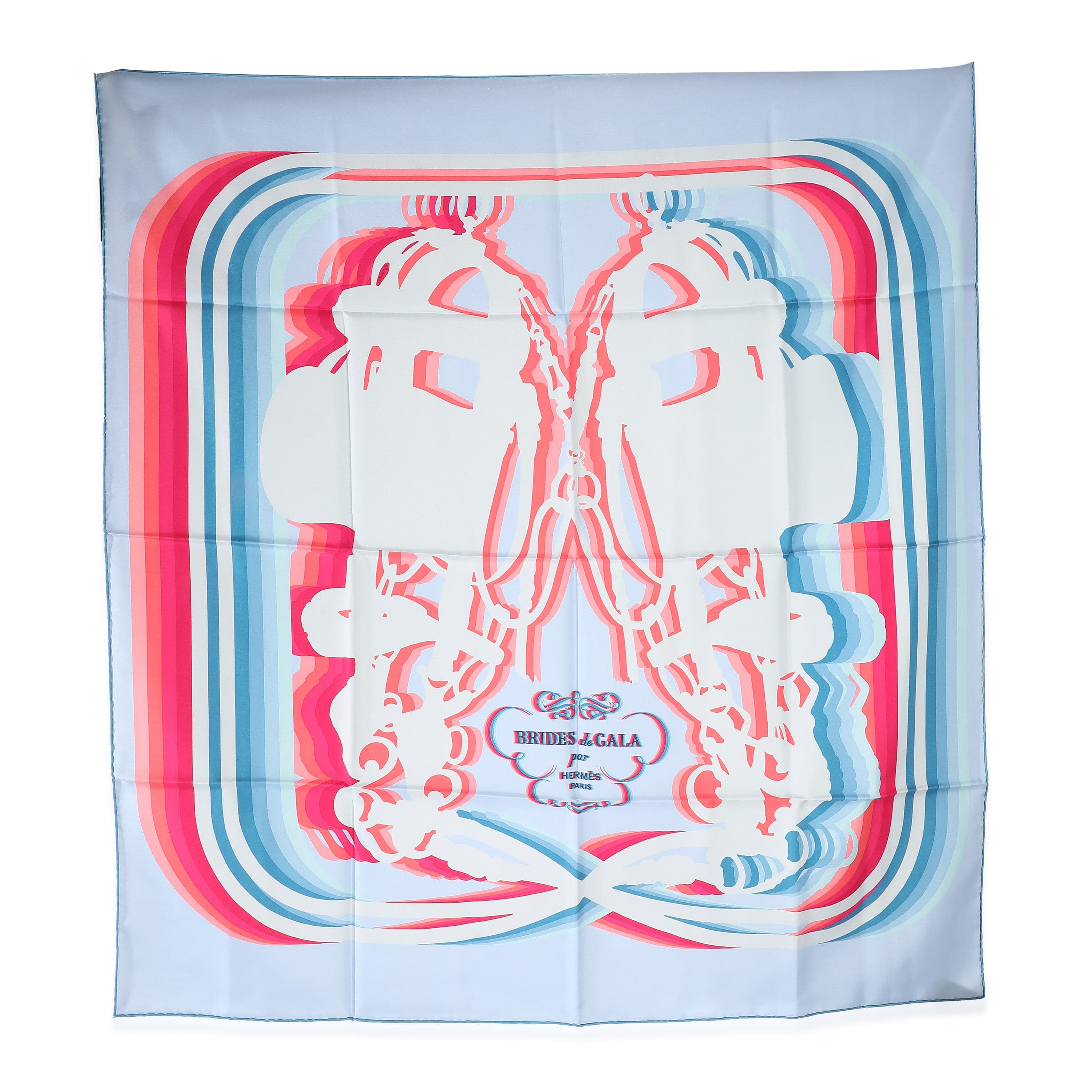 Hermès Hermes Silk Scarf 90 Rd/Bleu Ciel/Rose Vif UKL1326