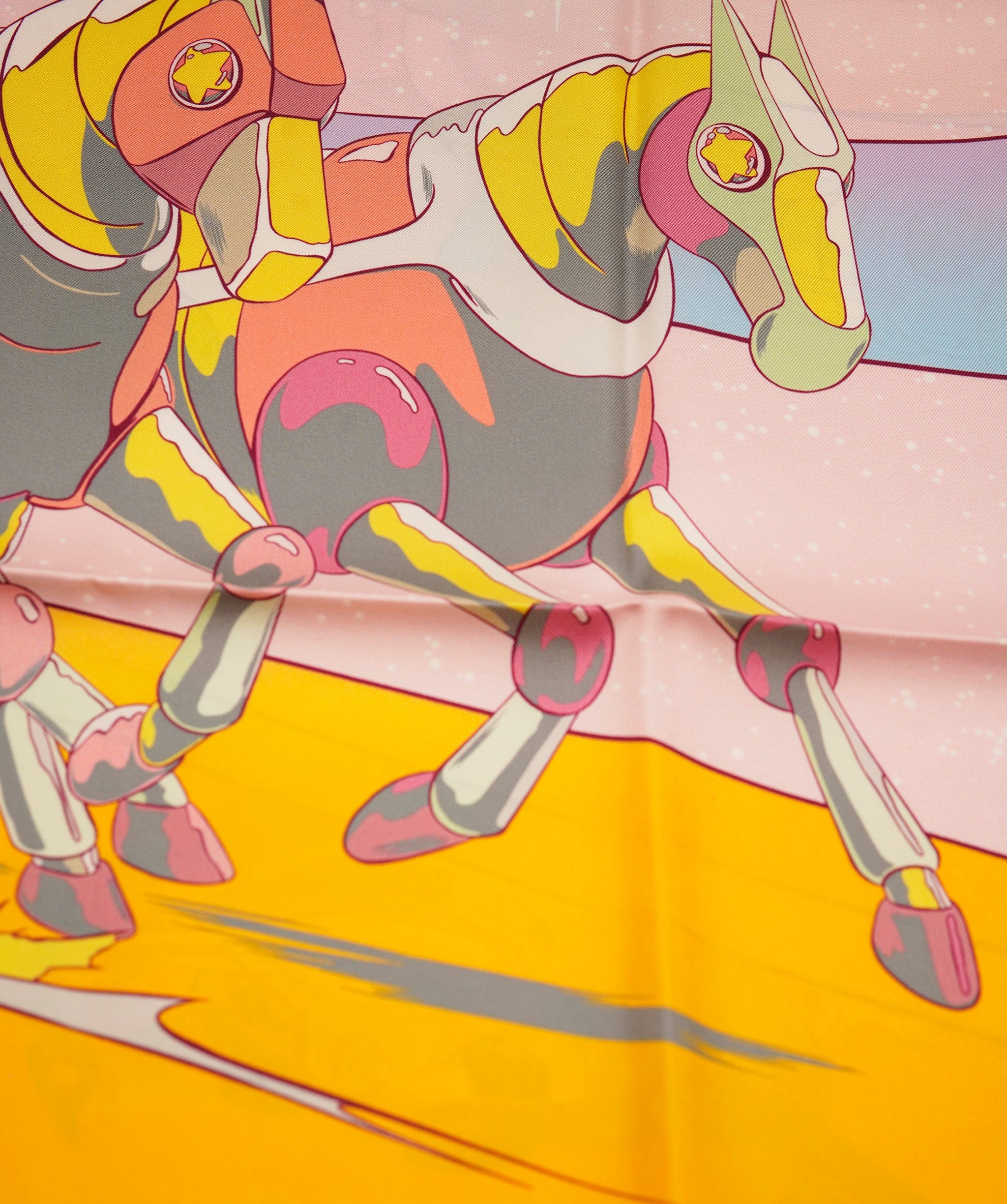 Hermès Hermès silk scarf Space derby pink and yelow ASL8568