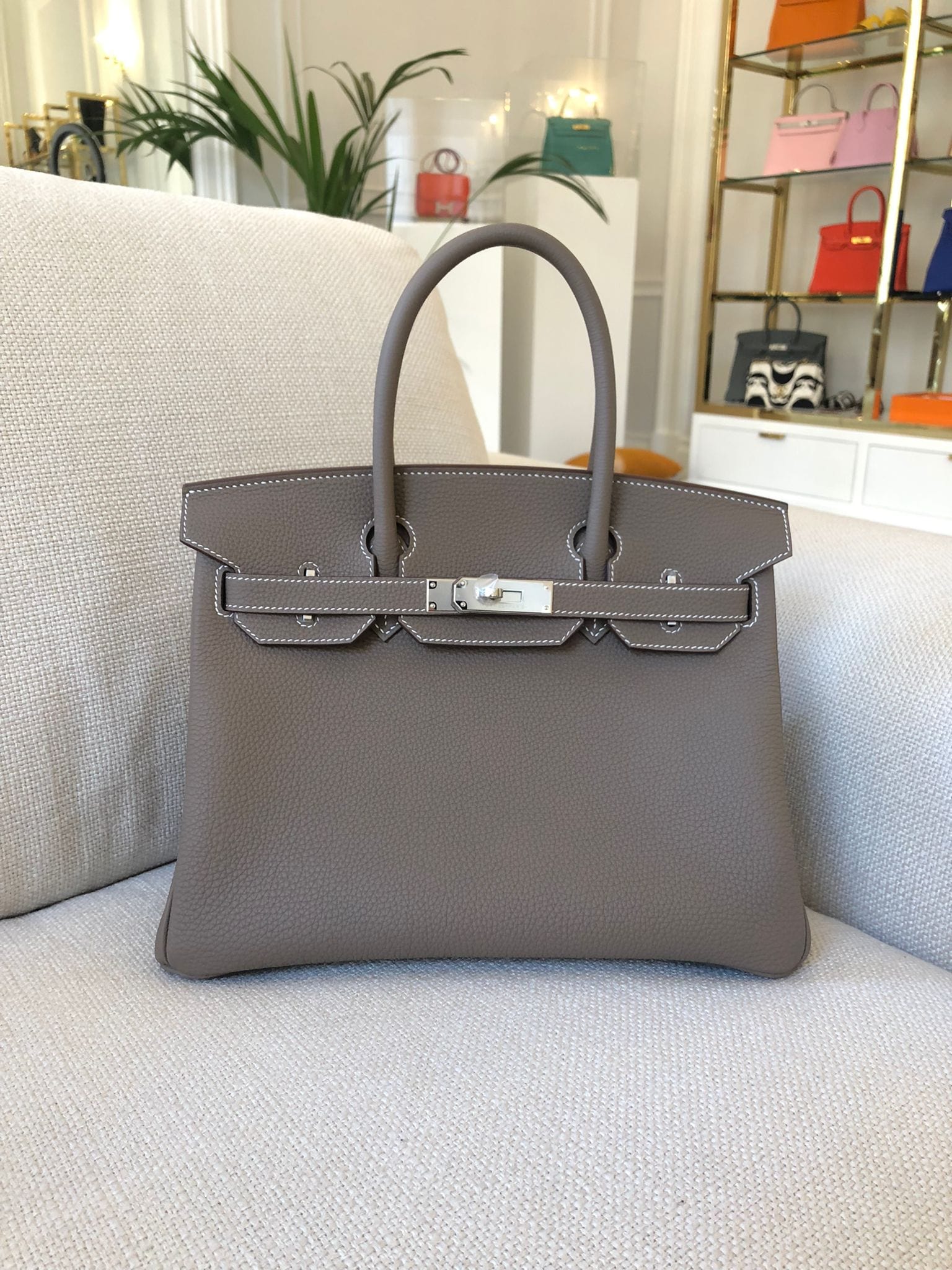 Hermès HERMÈS BIRKIN 30CM ETOUPE Togo Leather with Palladium Hardware