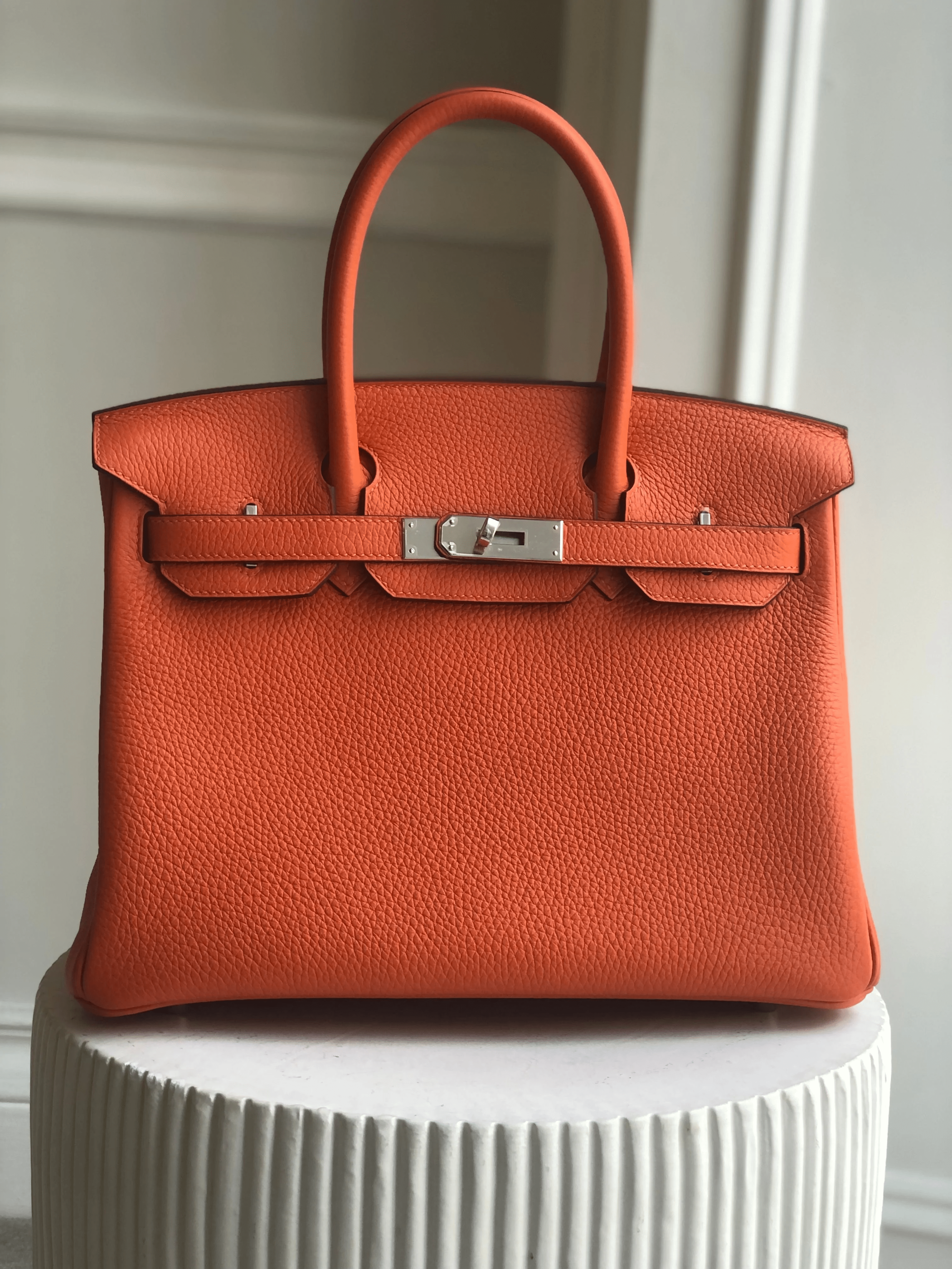 Hermès HERMÈS BIRKIN 30CM FEU Clemence Leather with Palladium Hardware