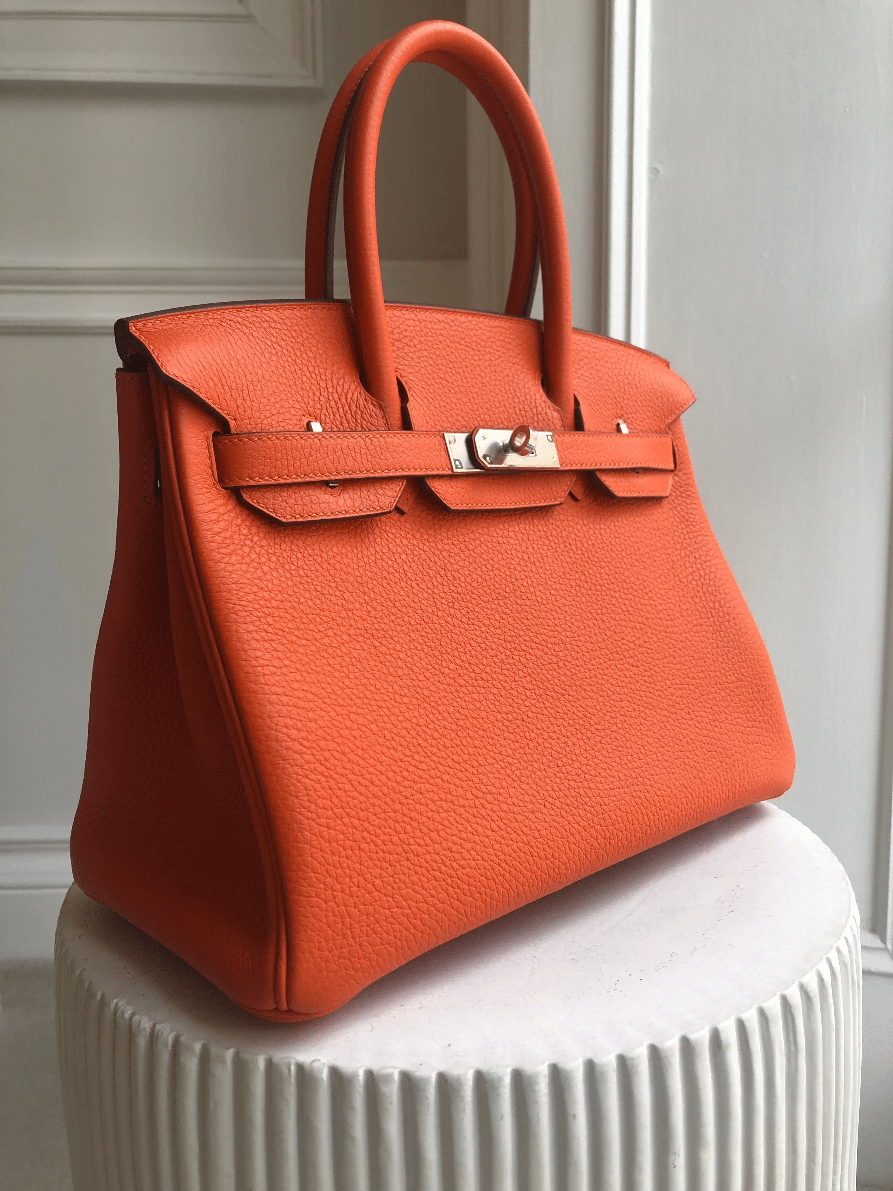 Hermès HERMÈS BIRKIN 30CM FEU Clemence Leather with Palladium Hardware