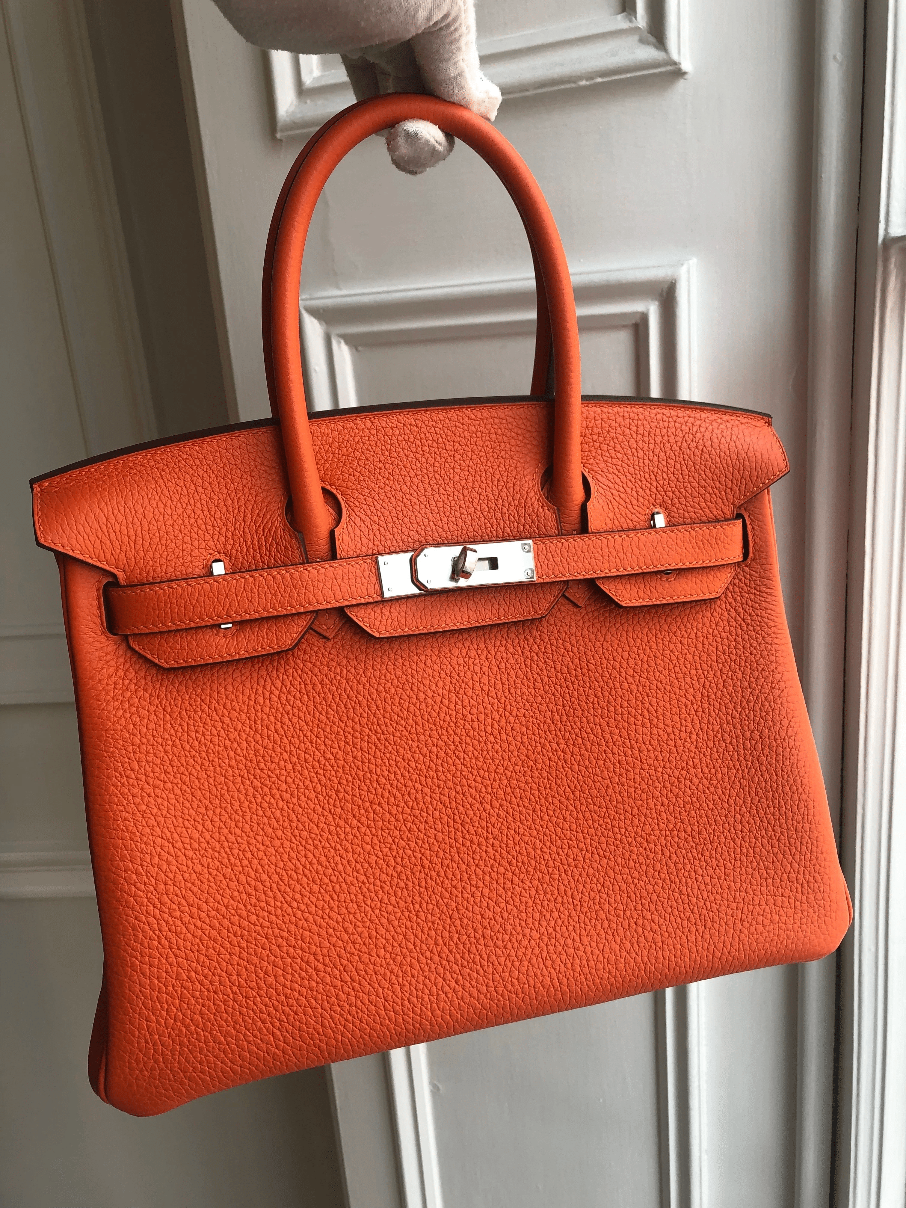 Hermès HERMÈS BIRKIN 30CM FEU Clemence Leather with Palladium Hardware