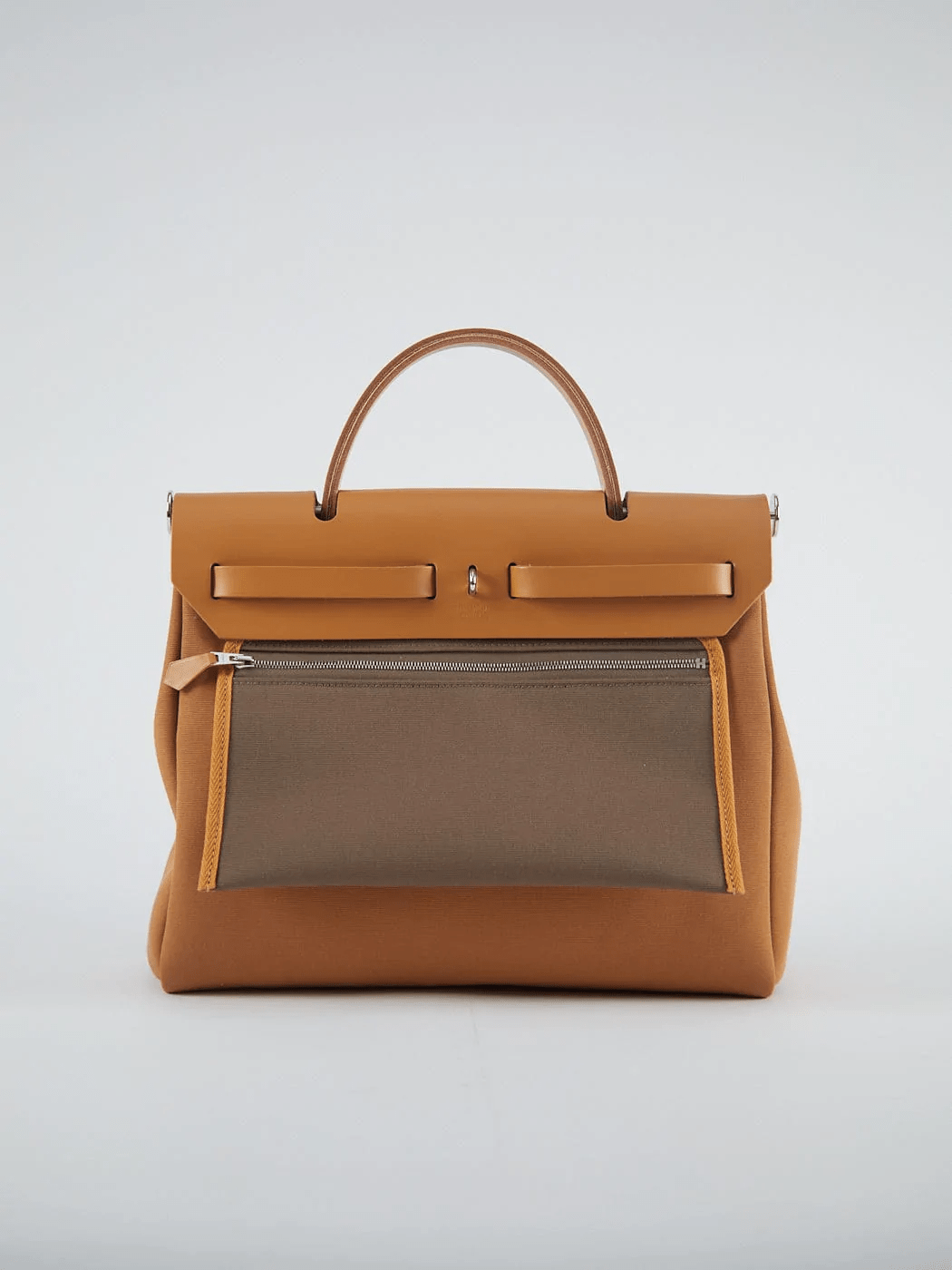 Hermes HERMÈS HERBAG 31CM "VERSO" DUNE & ETOUPE Toile & Vache Leather with Palladium Hardware