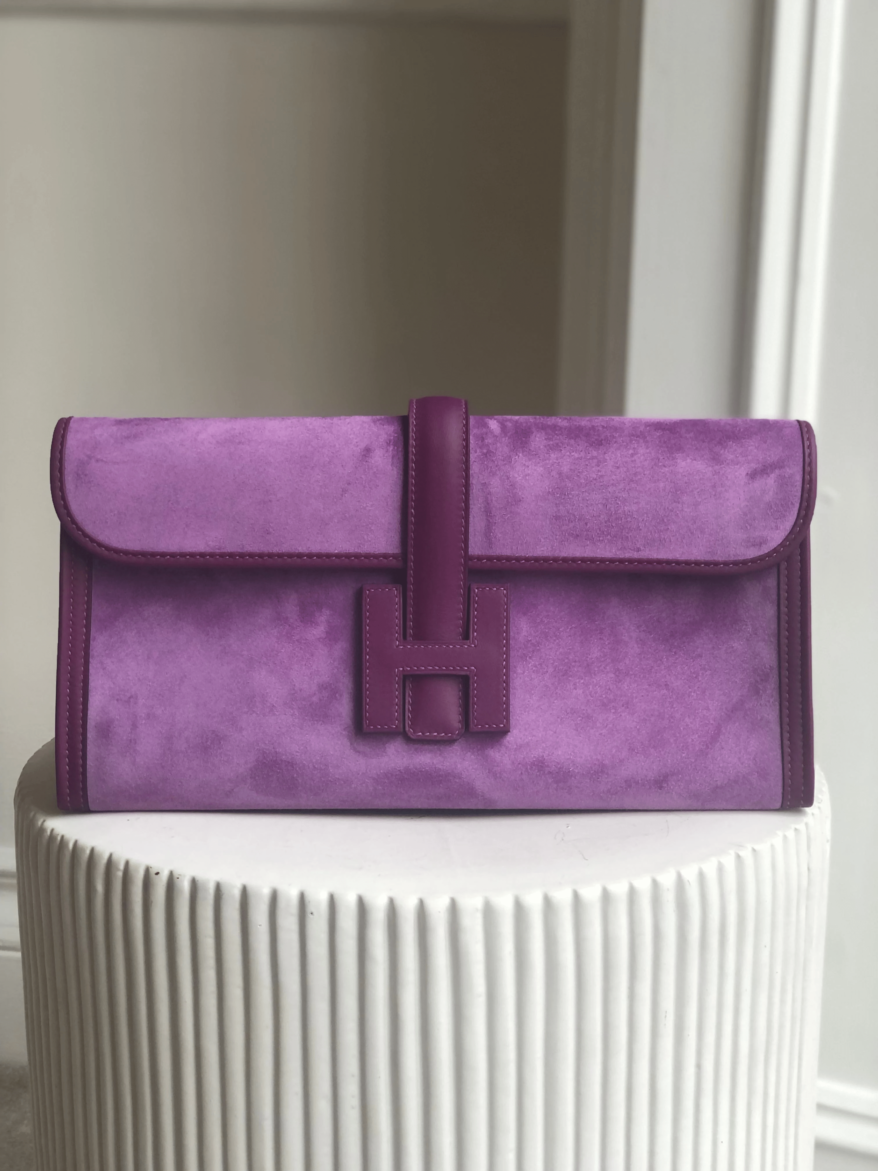 Hermes HERMÈS JIGE ELAN 29CM VIOLET & ANEMONE Suede Doublis & Swift Leather