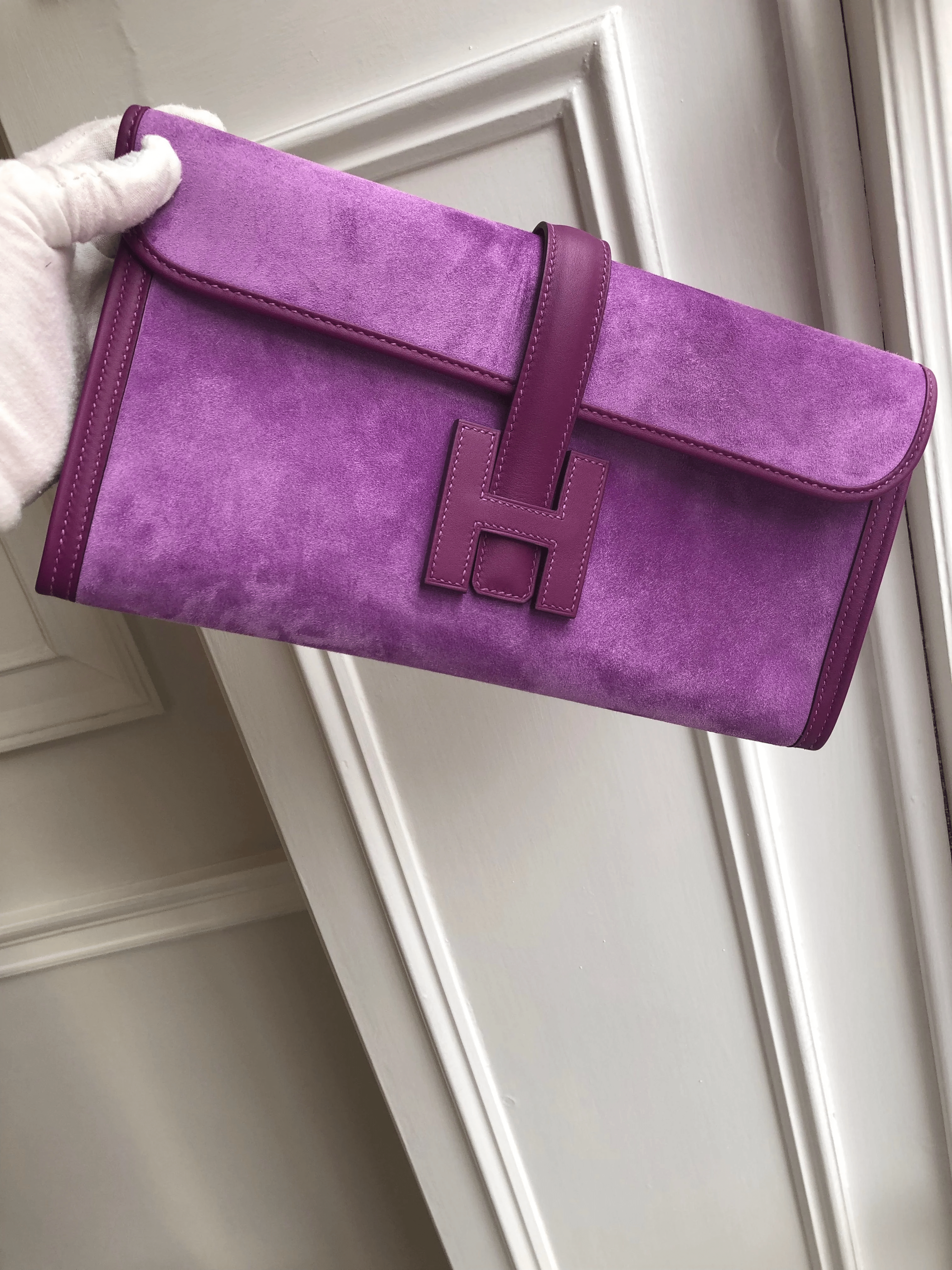 Hermes HERMÈS JIGE ELAN 29CM VIOLET & ANEMONE Suede Doublis & Swift Leather