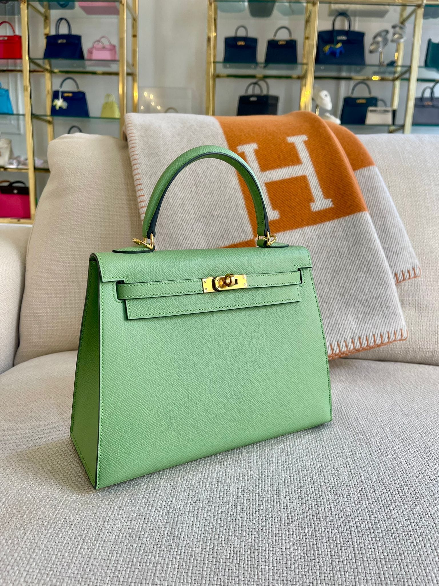 Hermes HERMÈS KELLY 25CM VERT CRIQUET Epsom Leather with Gold Hardware