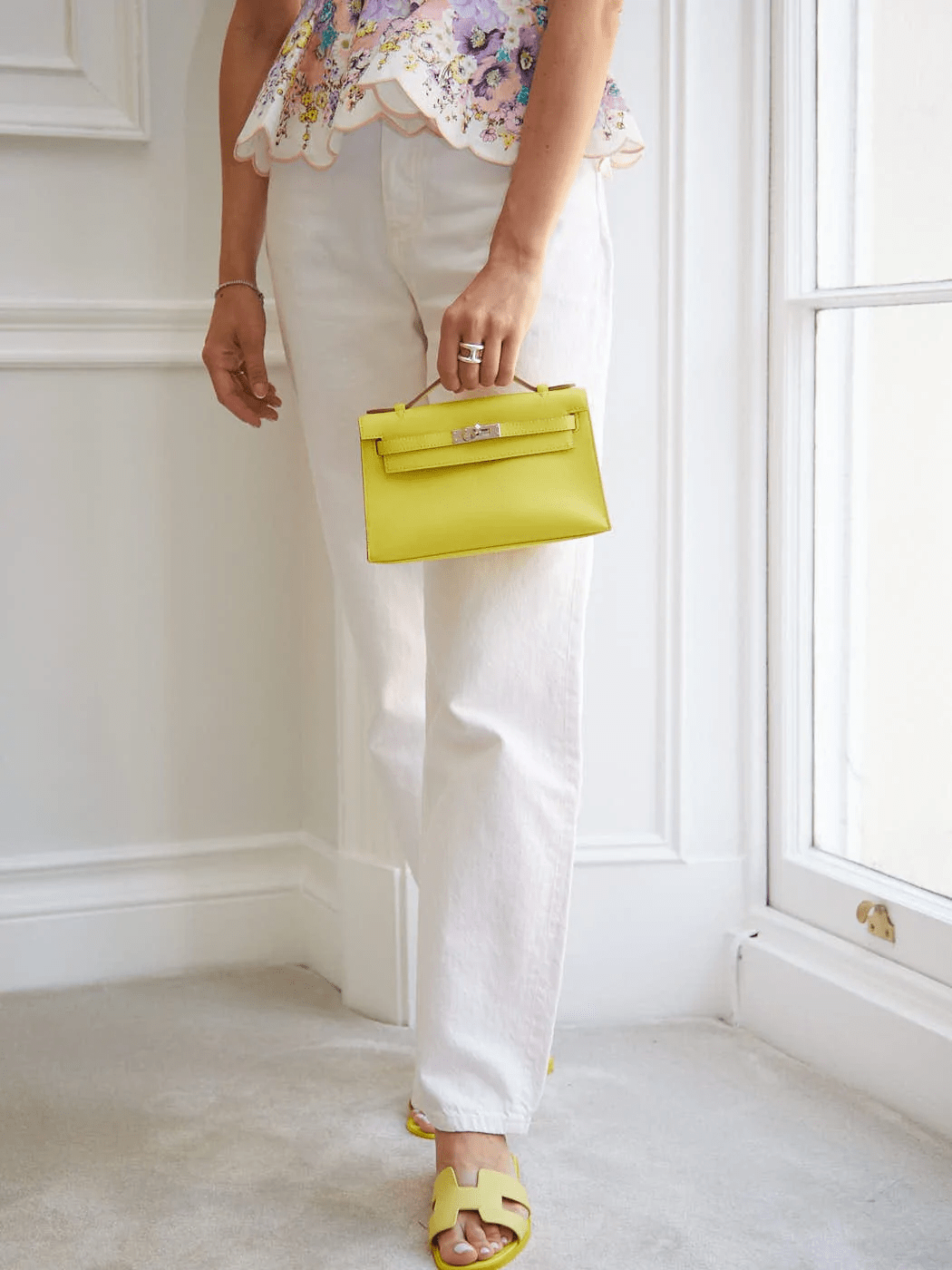 Hermes HERMÈS KELLY POCHETTE LIME Swift Leather with Palladium Hardware