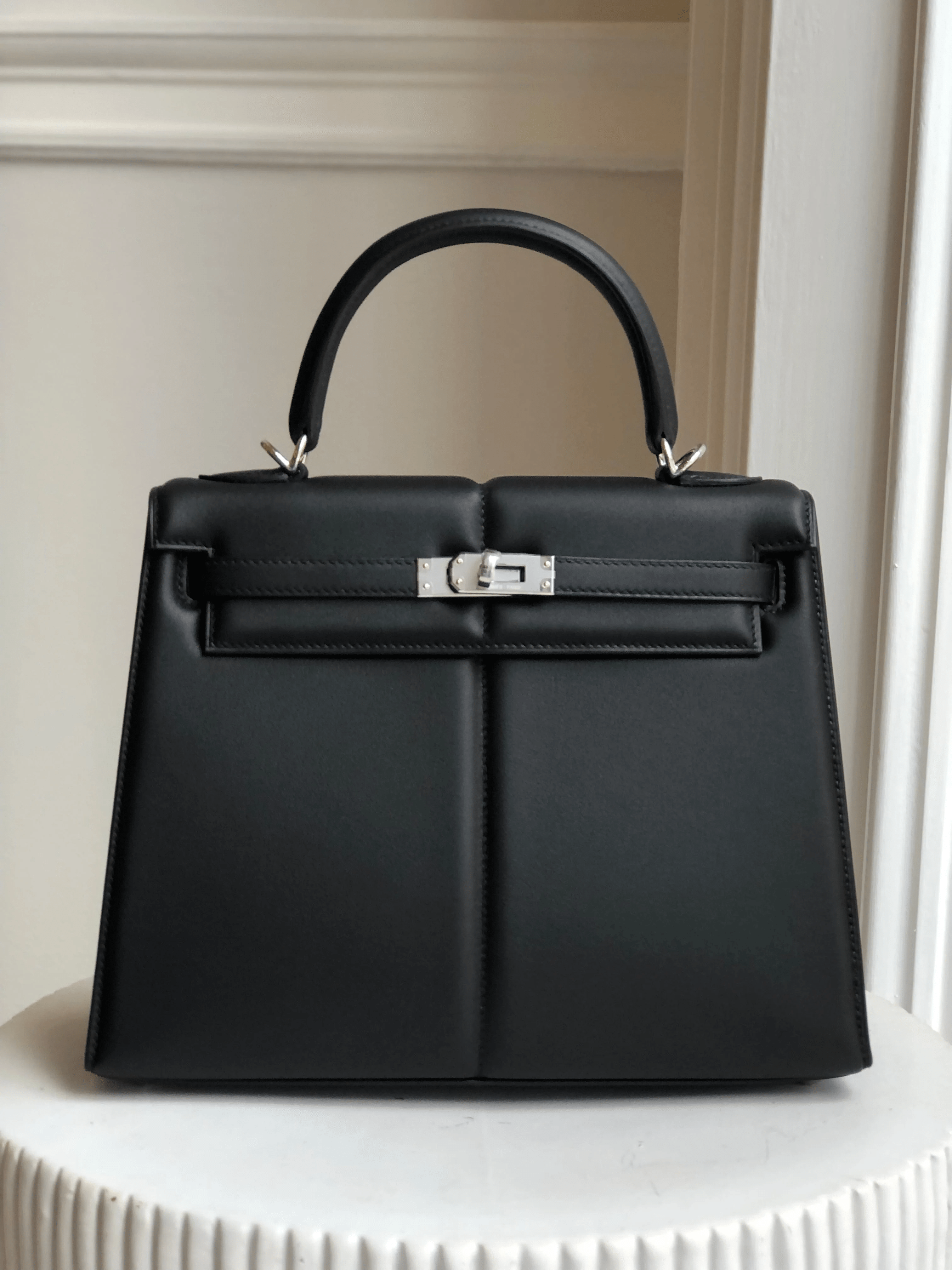 Hermes HERMÈS PADDED KELLY 25CM BLACK Swift Leather with Palladium Hardware