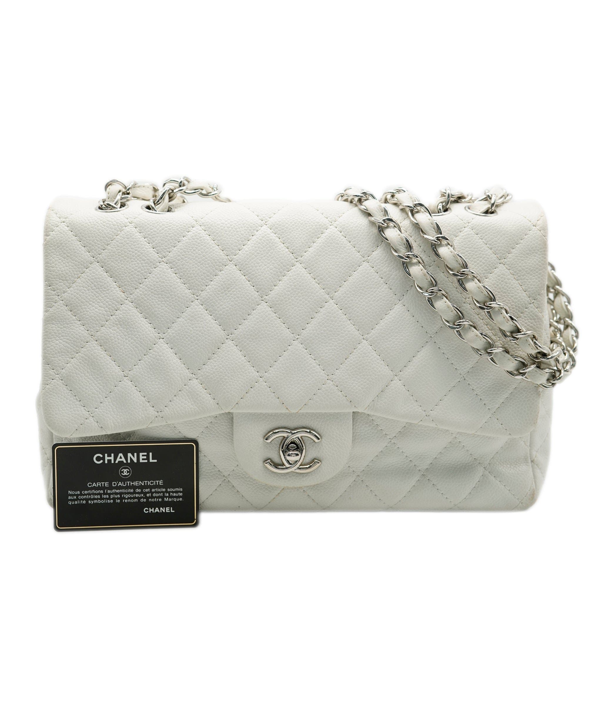 Hermès Chanel Timeless Jumbo caviar white shw AVC1109