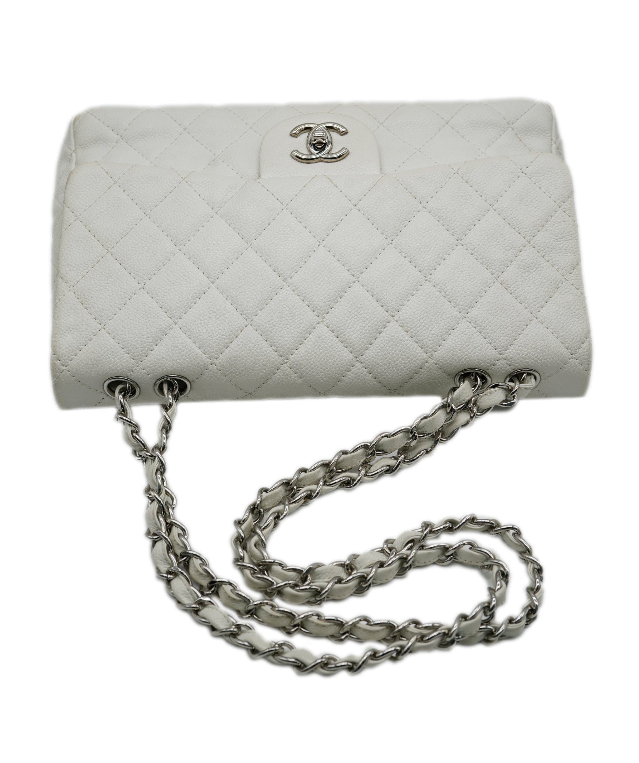 Hermès Chanel Timeless Jumbo caviar white shw AVC1109