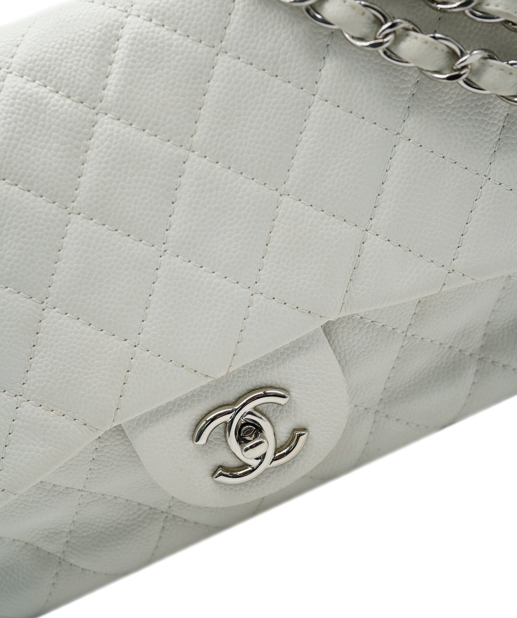 Hermès Chanel Timeless Jumbo caviar white shw AVC1109