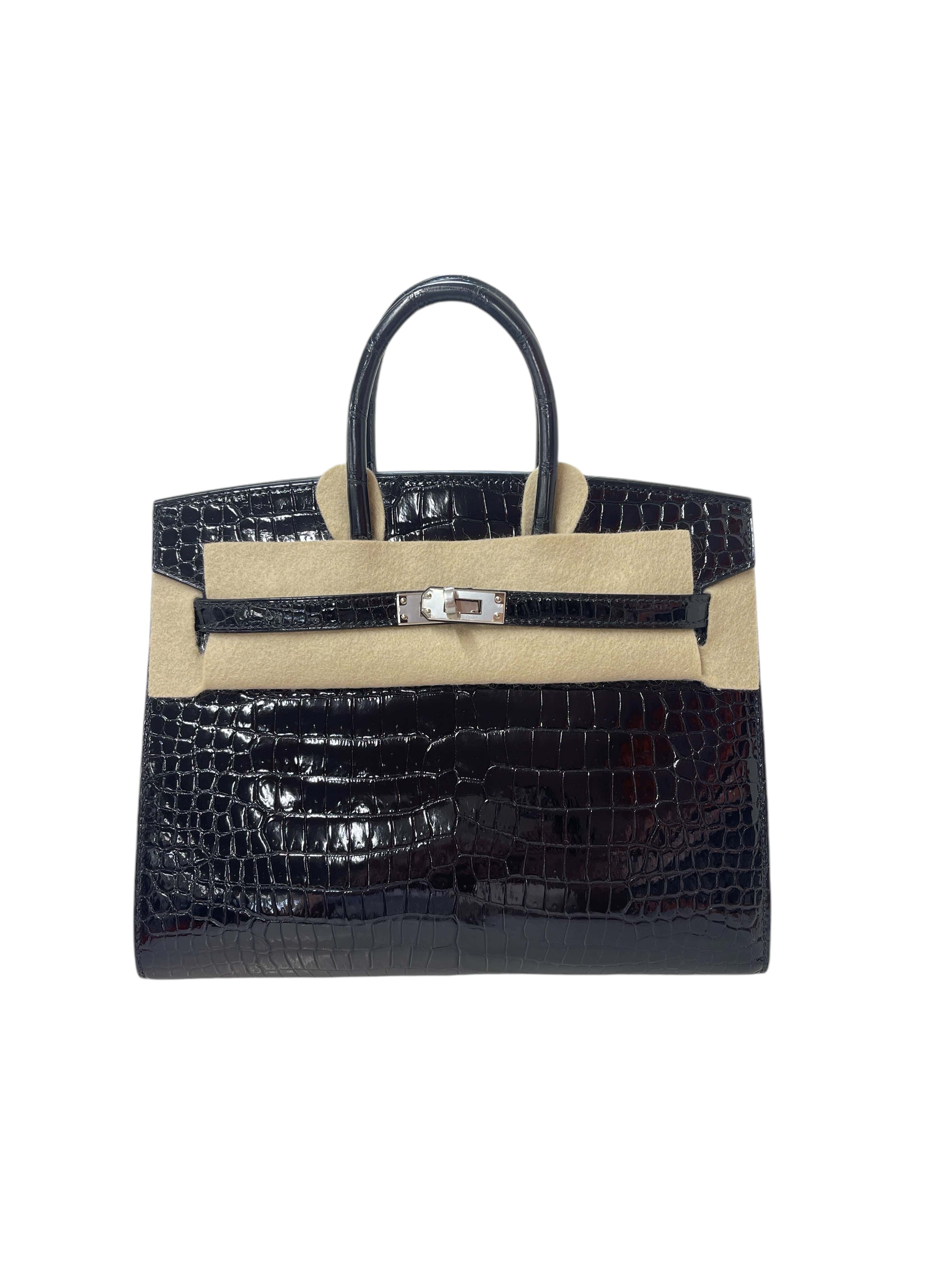 Hermès Hermes Birkin 25 Sellier Black Shiny Alligator PHW #Z SKCB-092959