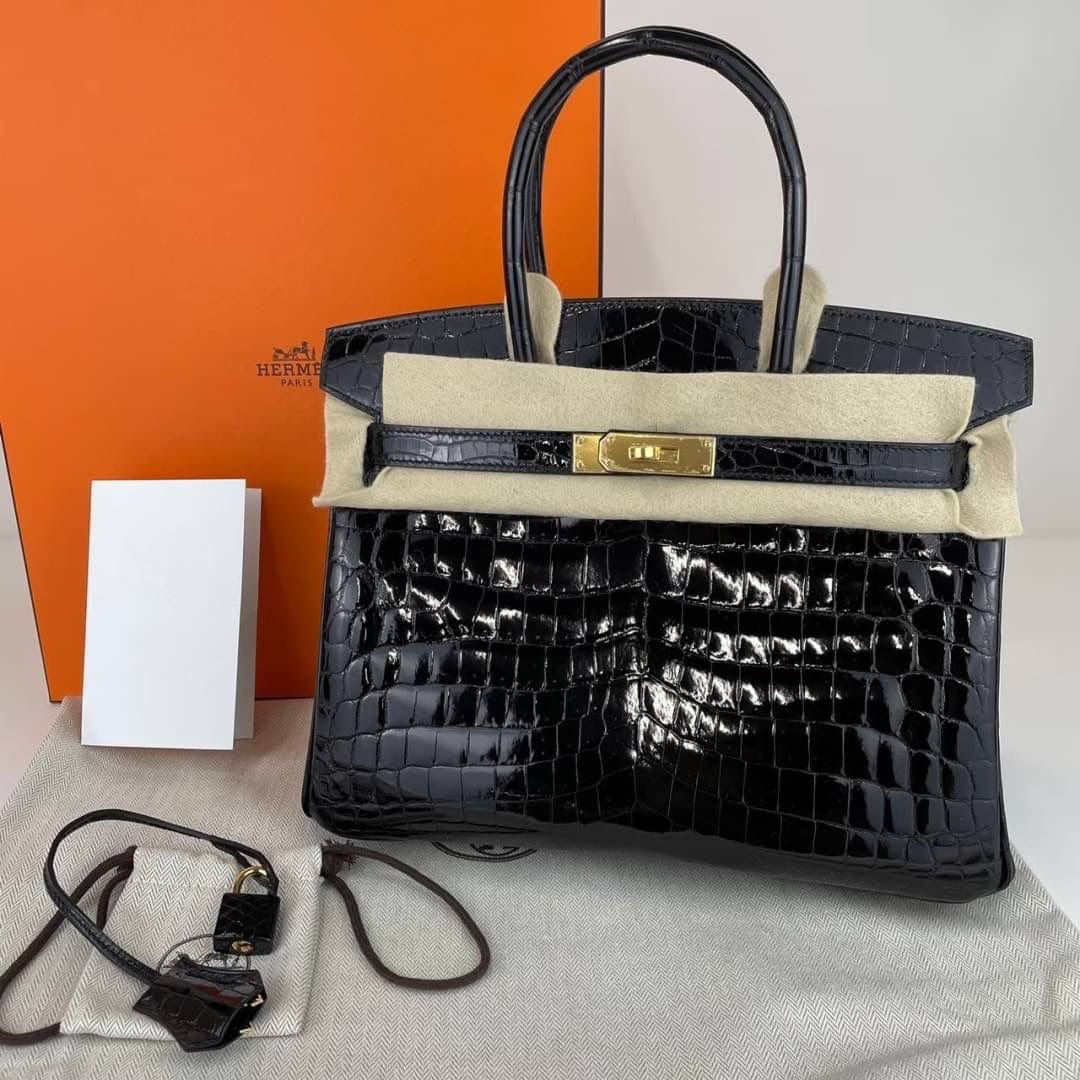 Hermès Hermes Birkin 30 Black Shiny Alligator GHW #Y SKCB-098671