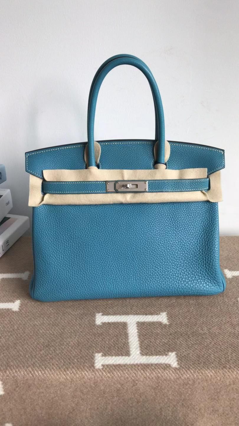 Hermès Hermes Birkin 30 blue jean togo phw E stamp full set with copy receipt no Box  ASC5247