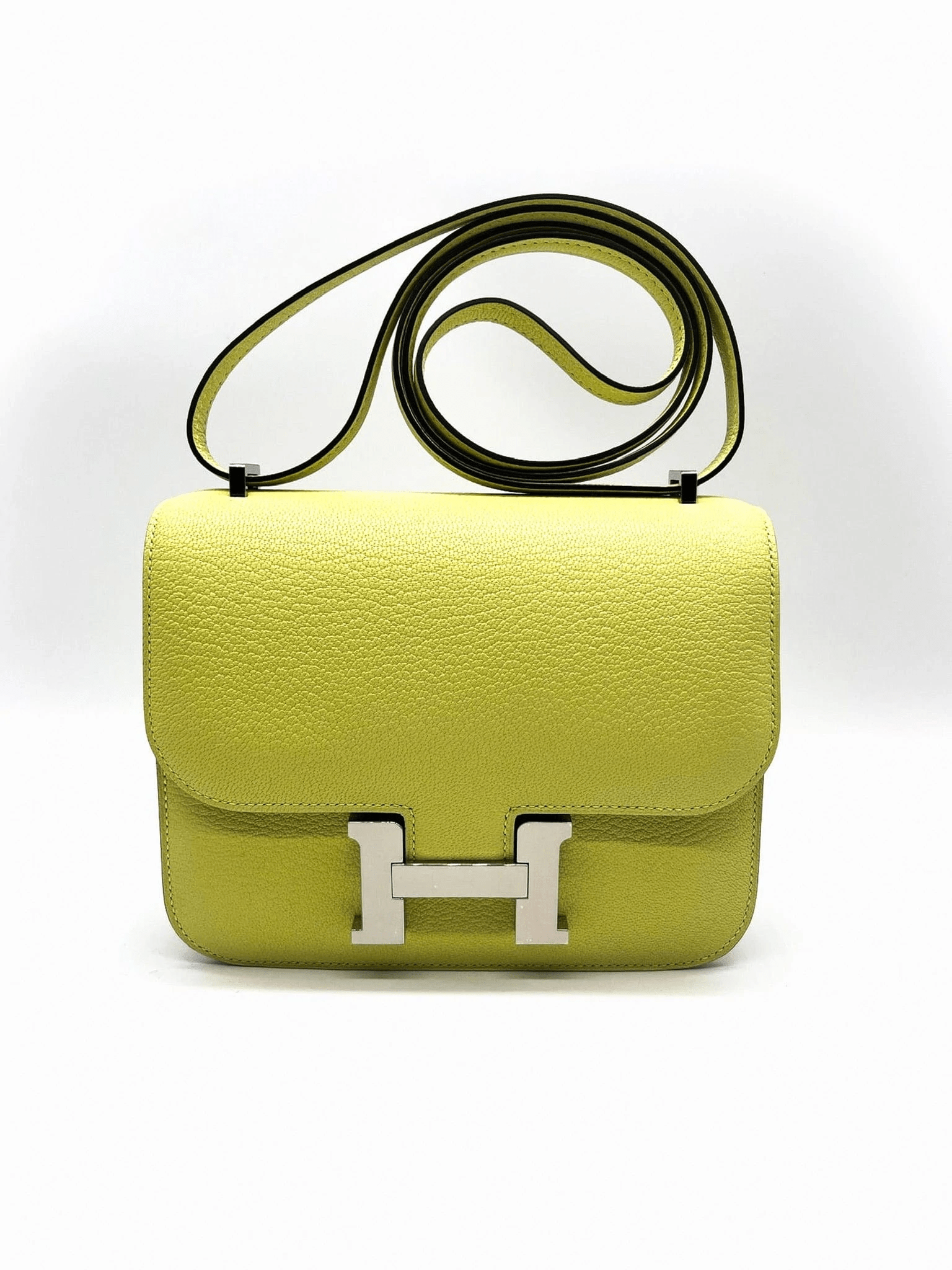 Hermès HERMÈS CONSTANCE 18CM JAUNE BOURGEON Chèvre Leather with Palladium Hardware