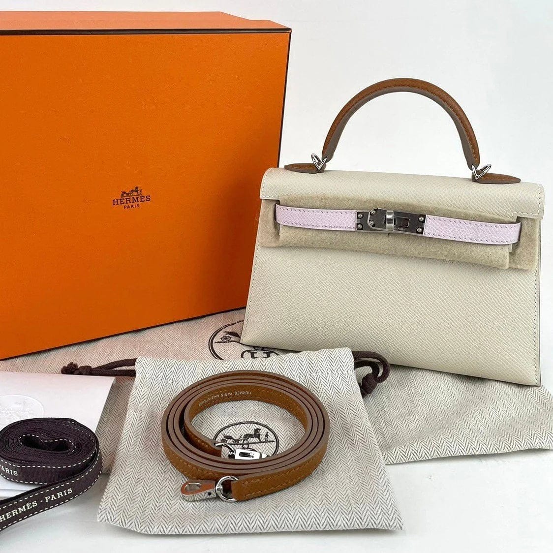 Hermès Hermès Kelly 20 Tricolour Craie / Mauve Pale / Gold Epsom PHW #B SKCB-088923