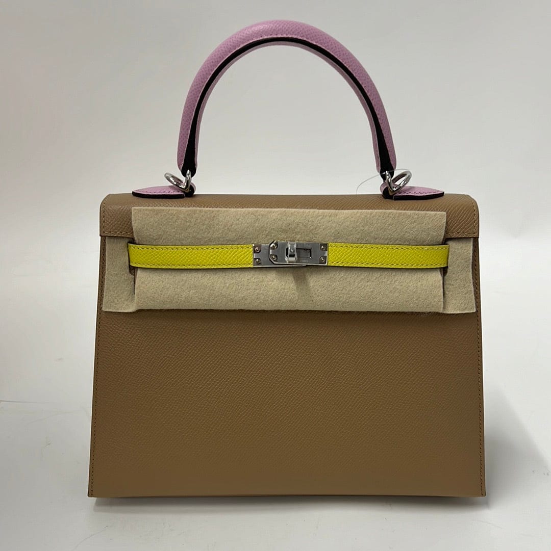 Hermès Hermes Kelly 25 Sellier Tricolor Chai/Lime/Mauve Sylvester Epsom PHW #B SKCB-079342