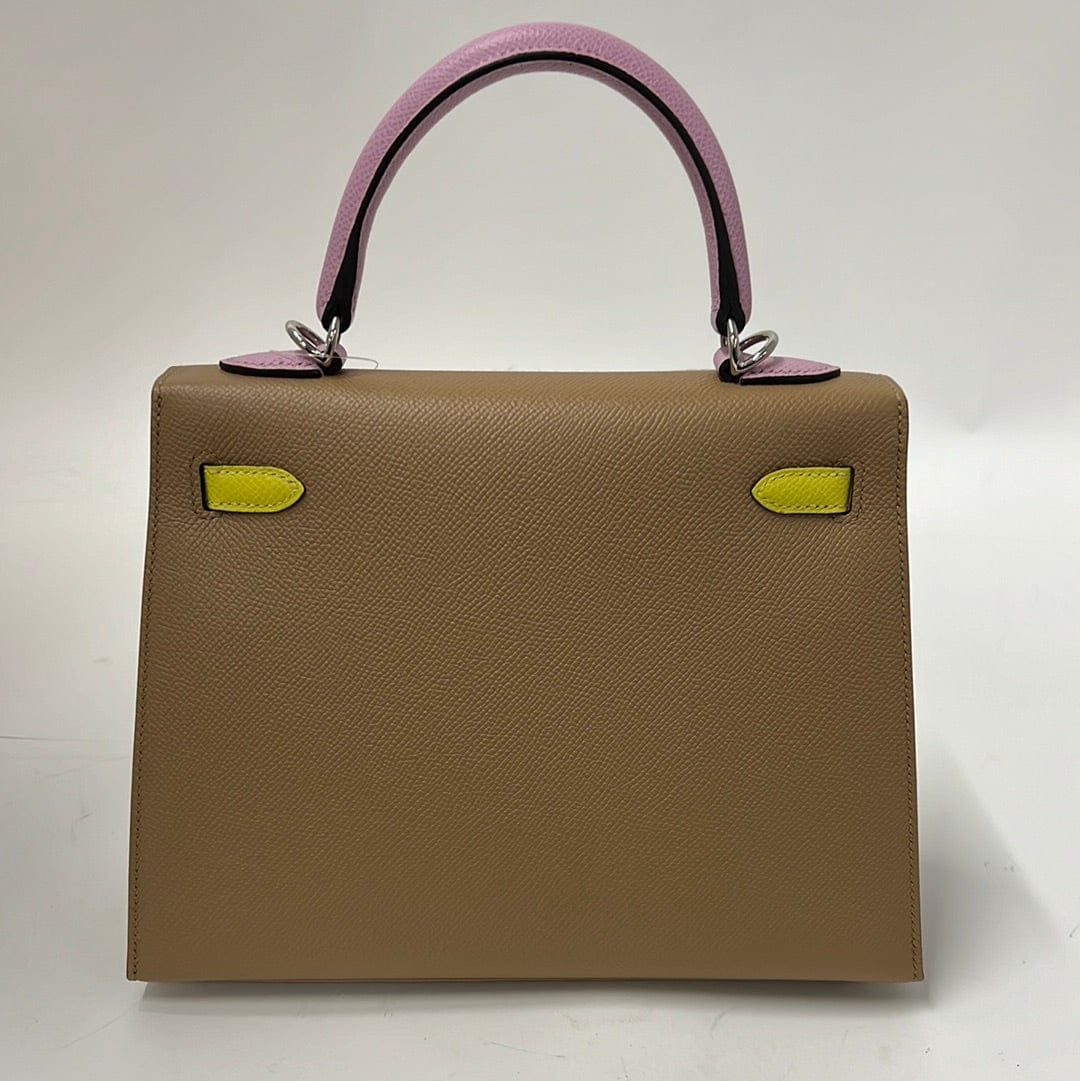 Hermès Hermes Kelly 25 Sellier Tricolor Chai/Lime/Mauve Sylvester Epsom PHW #B SKCB-079342