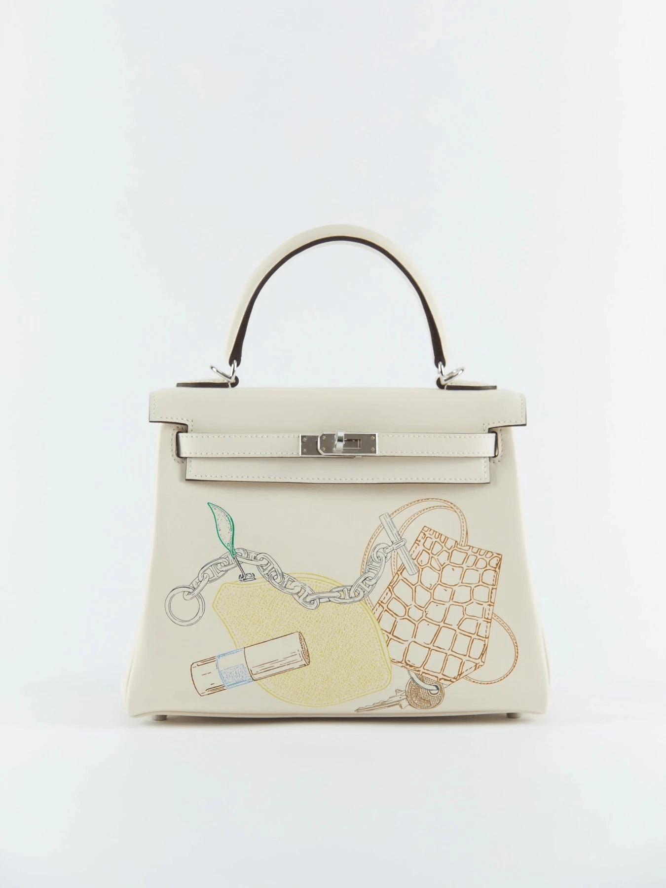 Hermès HERMÈS KELLY 25CM "IN & OUT" NATA Swift Leather with Palladium Hardware