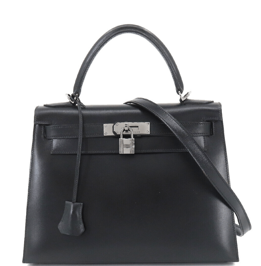 Hermès Hermes Kelly 28 2way Hand Shoulder Bag Box Calf Black Purse ASC3284