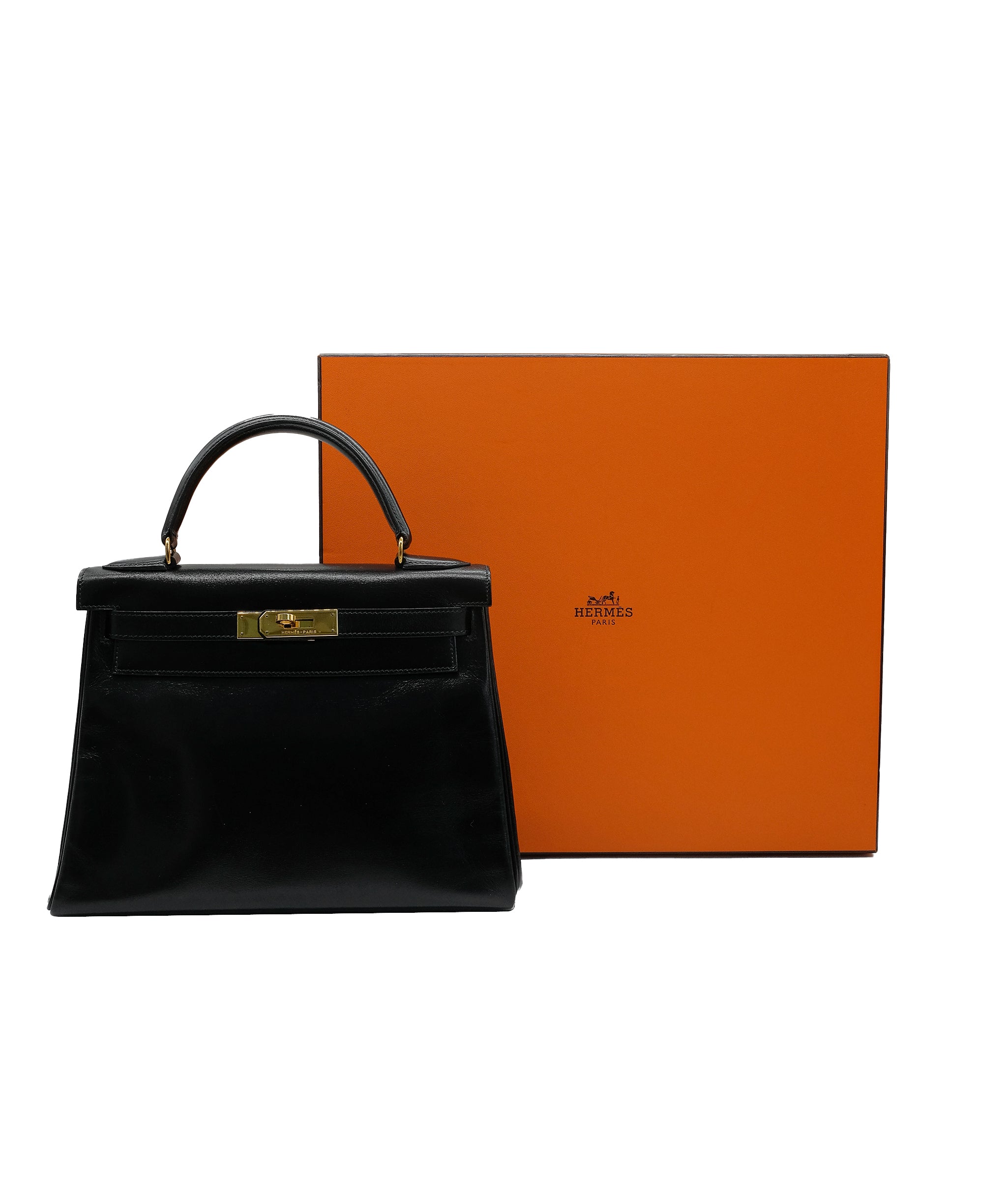 Hermès Hermes Kelly 28  Box Calf Leather Black 〇t 90189817 ASL8121