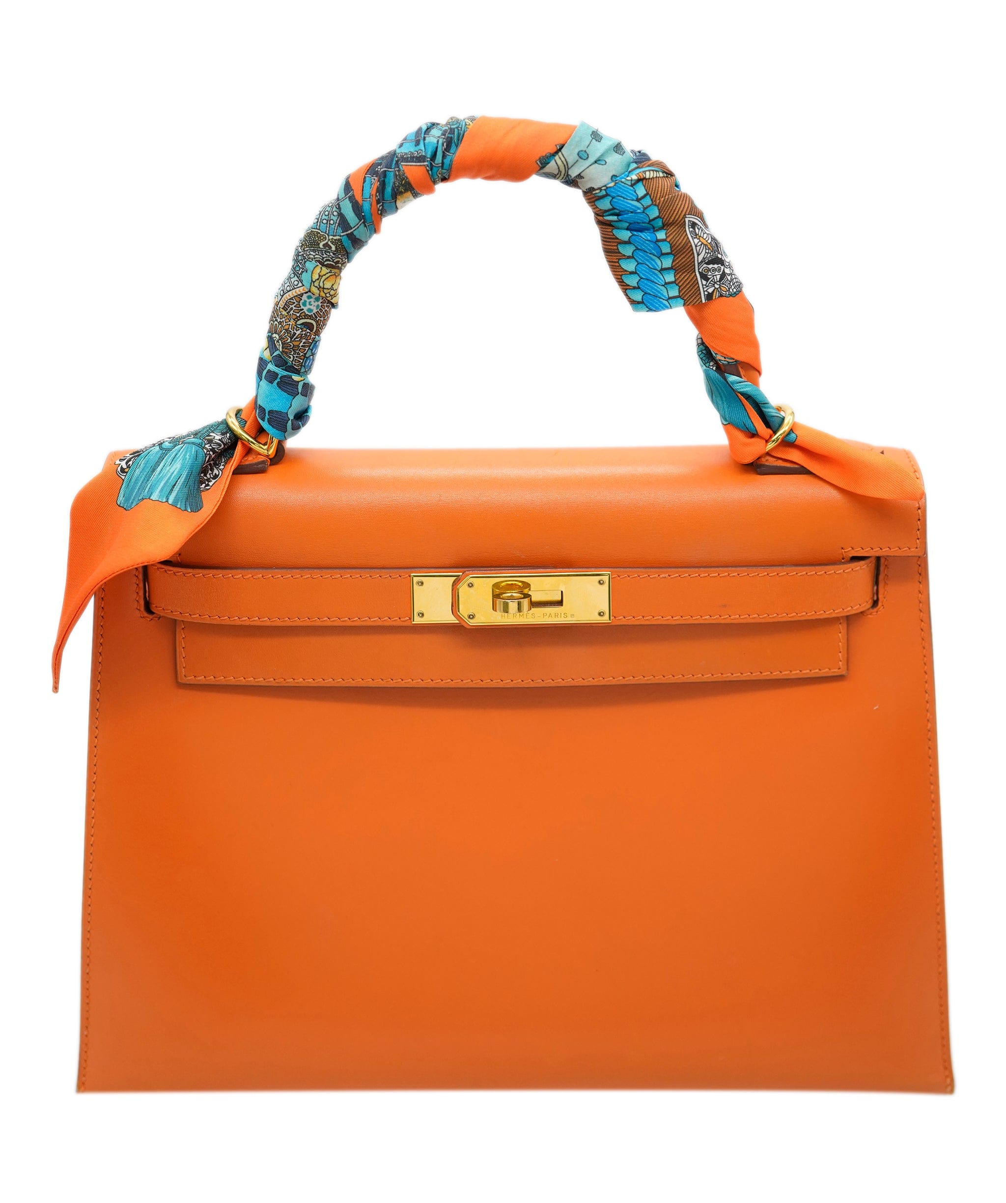 Hermès Hermes Kelly 28 Orange Box Leather With GHW *From Samia's Closet* ALC1741