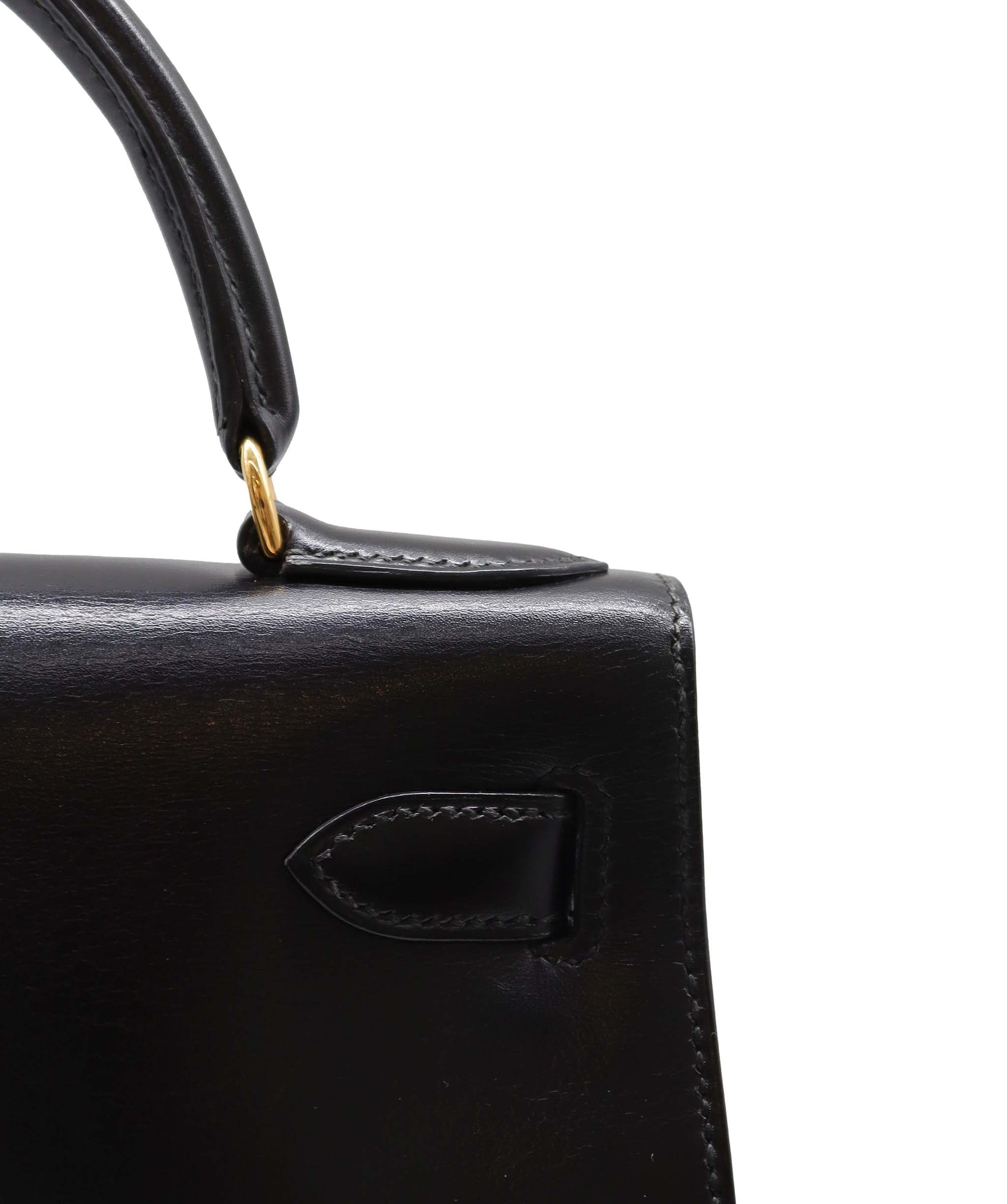 Hermès HERMES KELLY 28 SELLIER BLACK BOXCALF HAND SHOULDER BAG 〇V DXBS2200