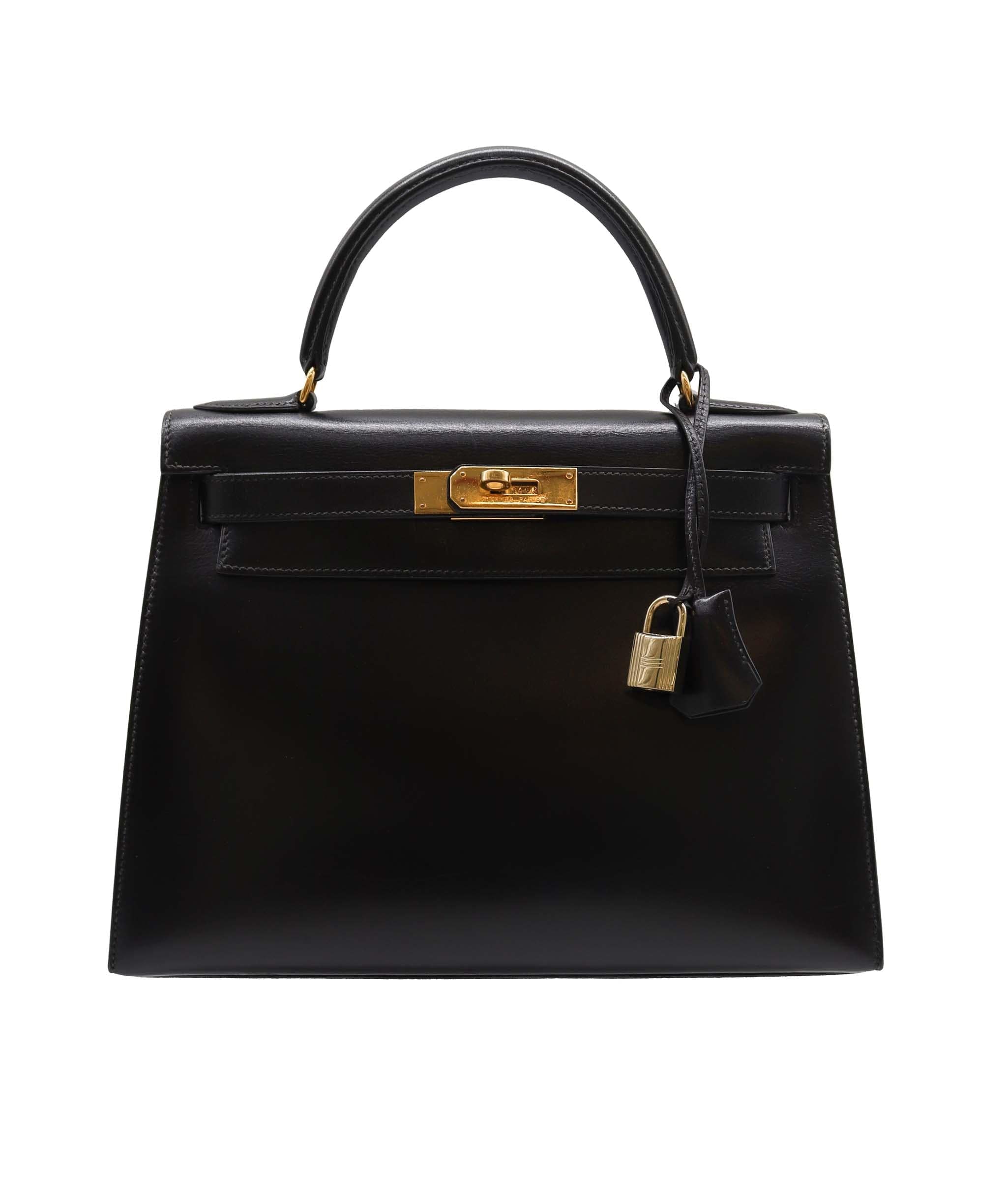 Hermès HERMES KELLY 28 SELLIER BLACK BOXCALF HAND SHOULDER BAG 〇V DXBS2200